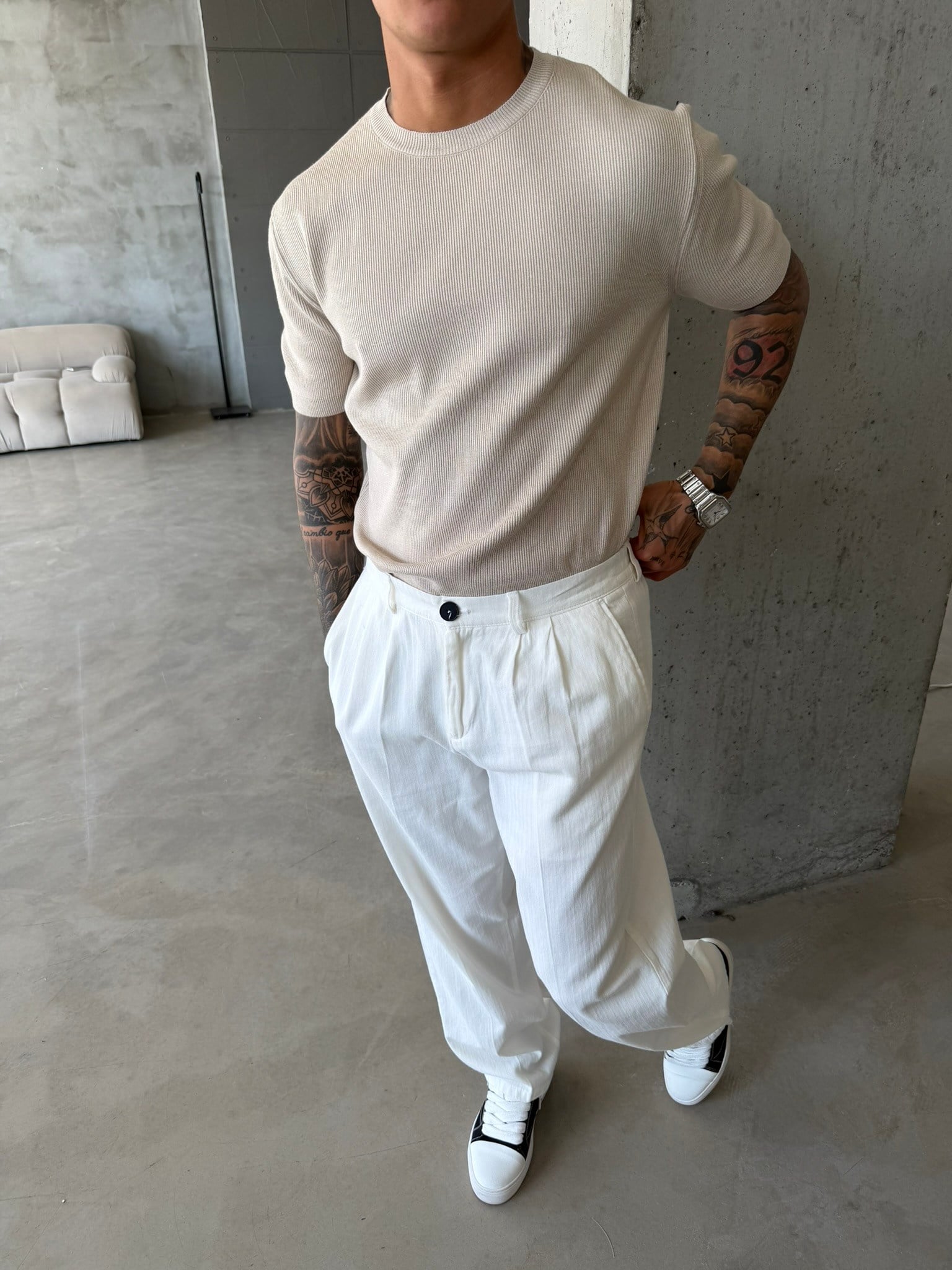 Basic Fitilli Polo Yaka - Taş