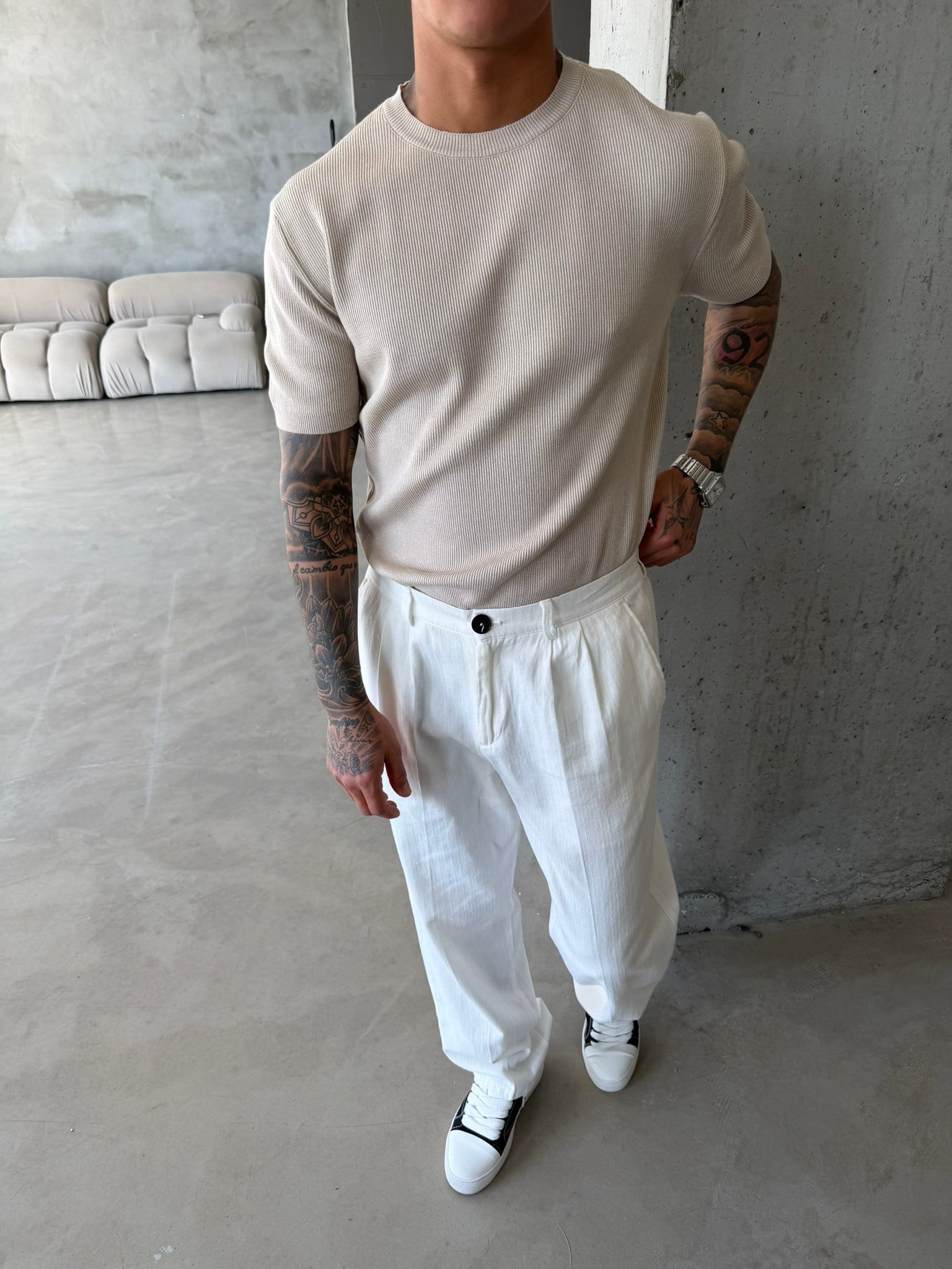 Basic Fitilli Polo Yaka - Taş