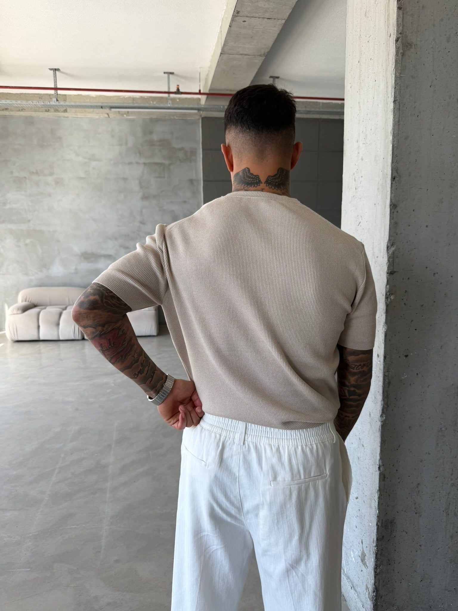 Basic Fitilli Polo Yaka - Taş