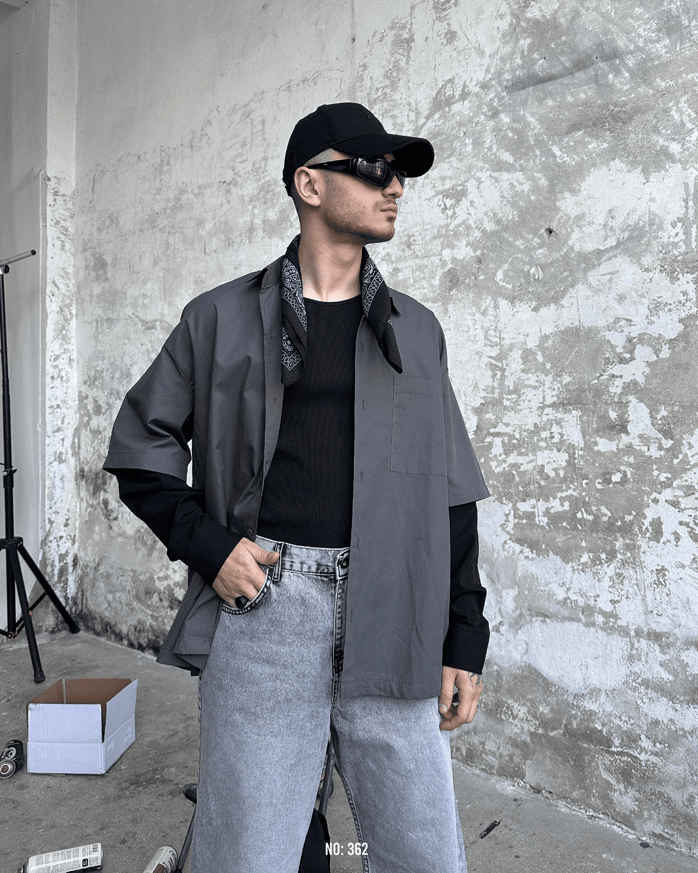 Basic Füme Uzun Siyah Kol Oversize Gömlek Füme