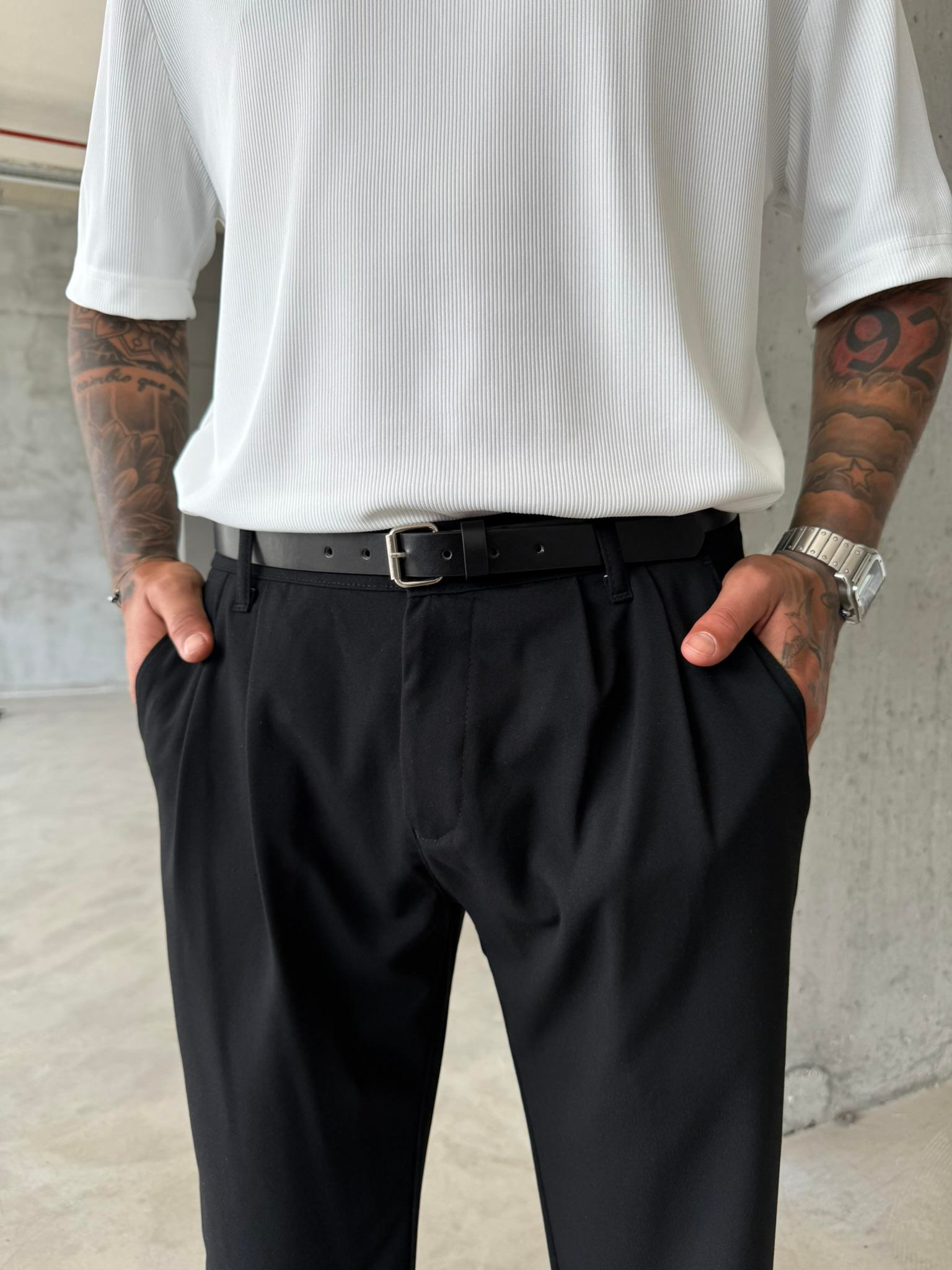 Basic İnce  Deri Kemer -Siyah