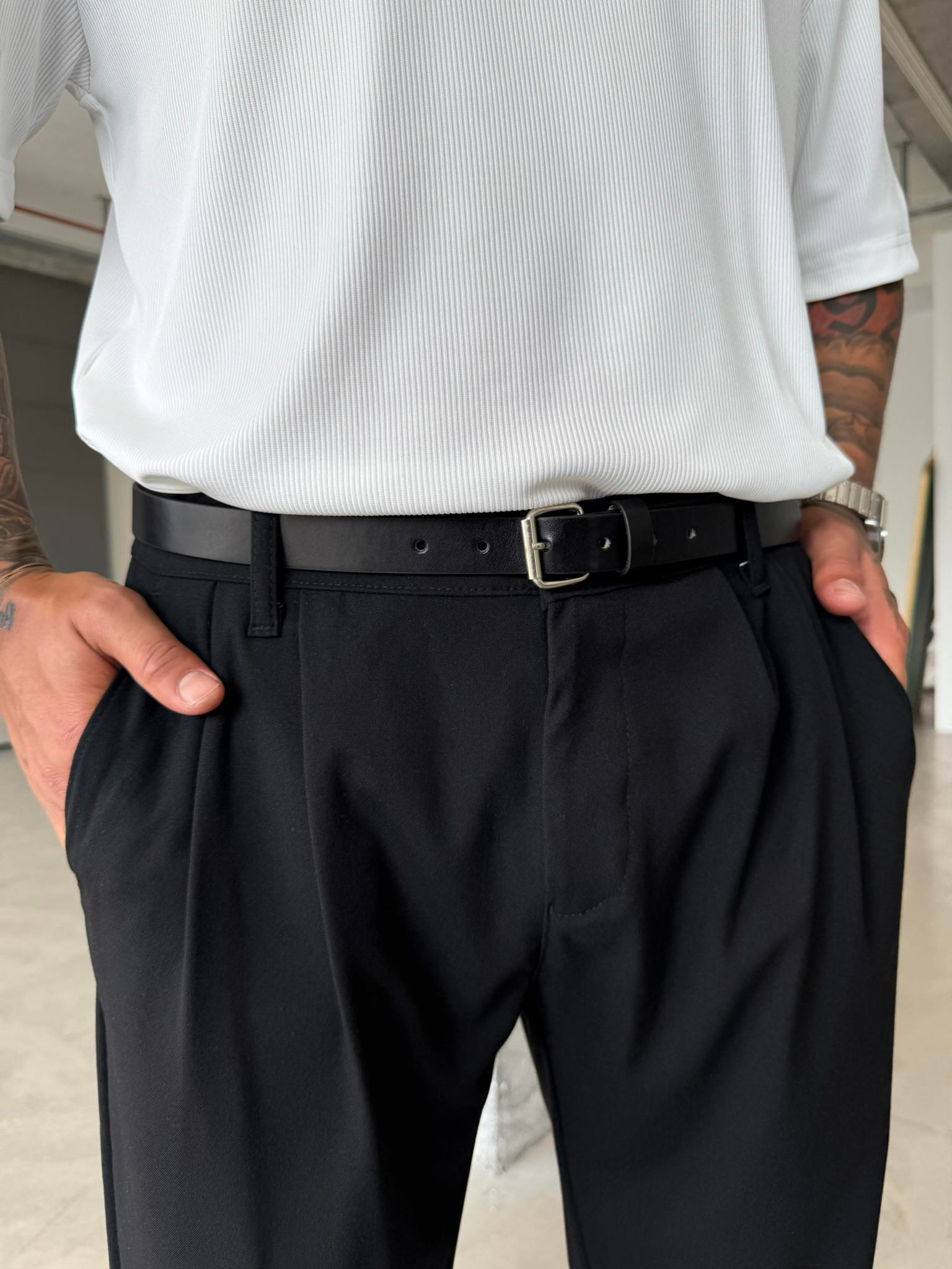 Basic İnce  Deri Kemer -Siyah