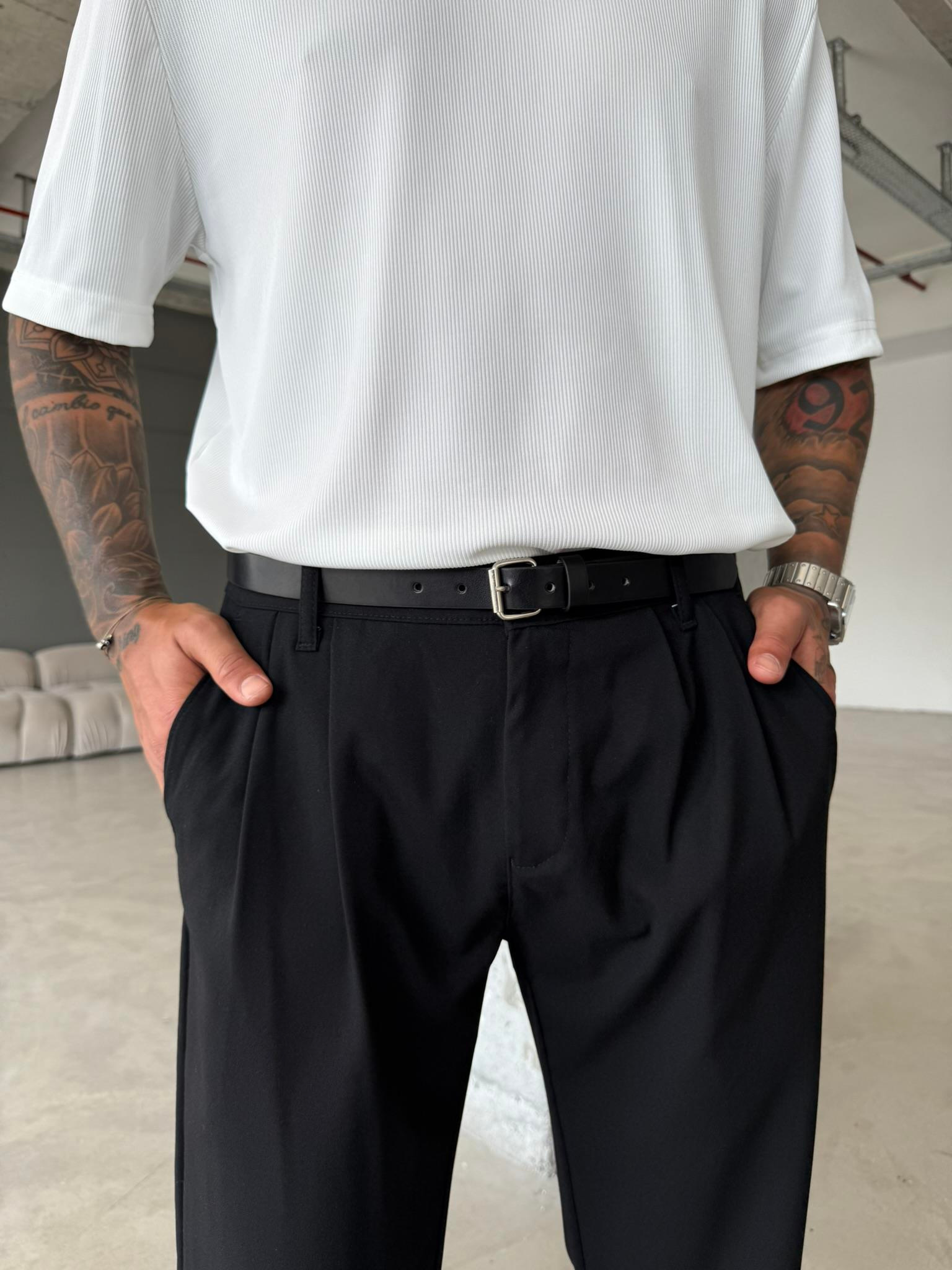 Basic İnce  Deri Kemer -Siyah