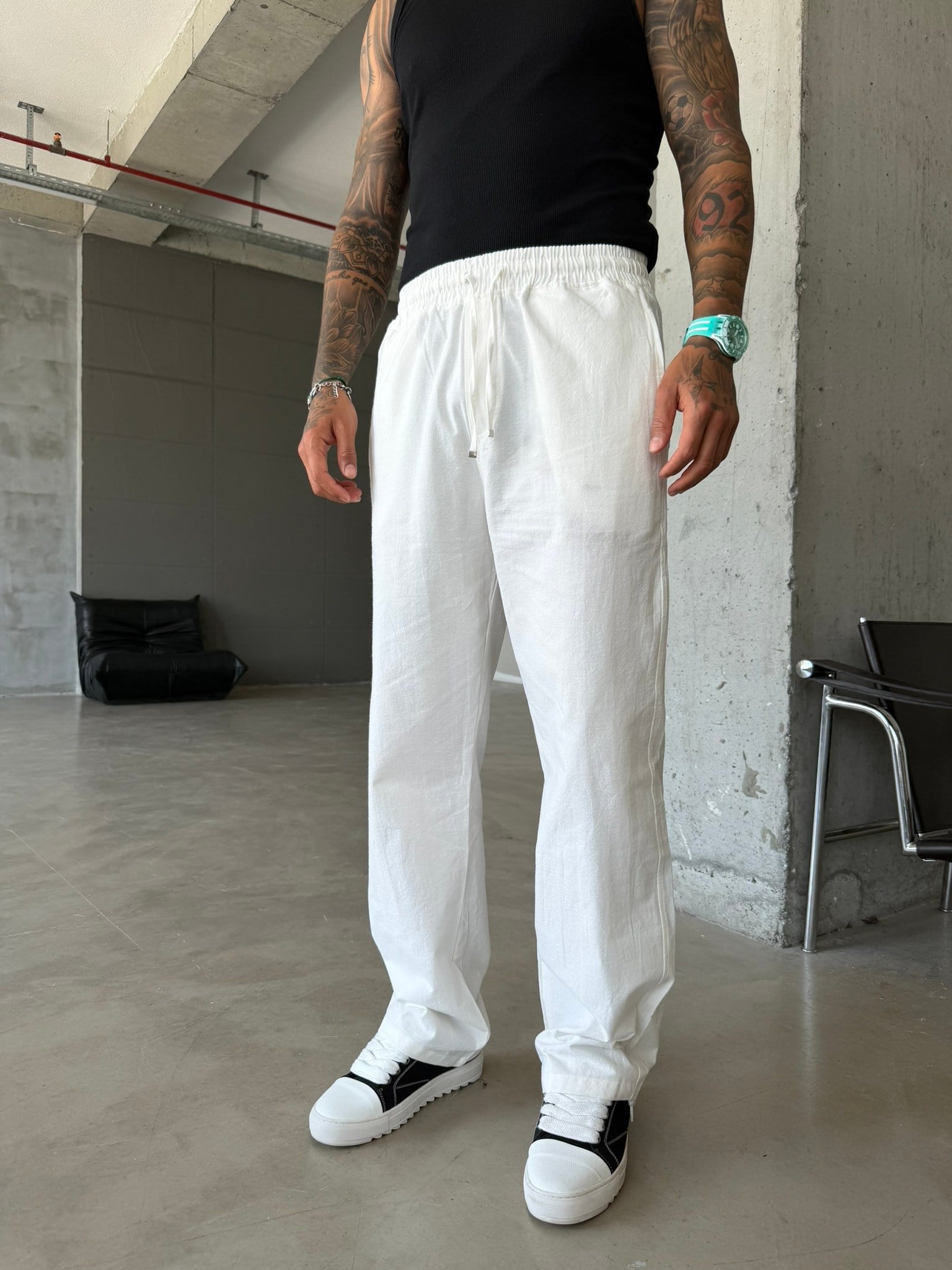 Basic Keten Pantolon - Beyaz
