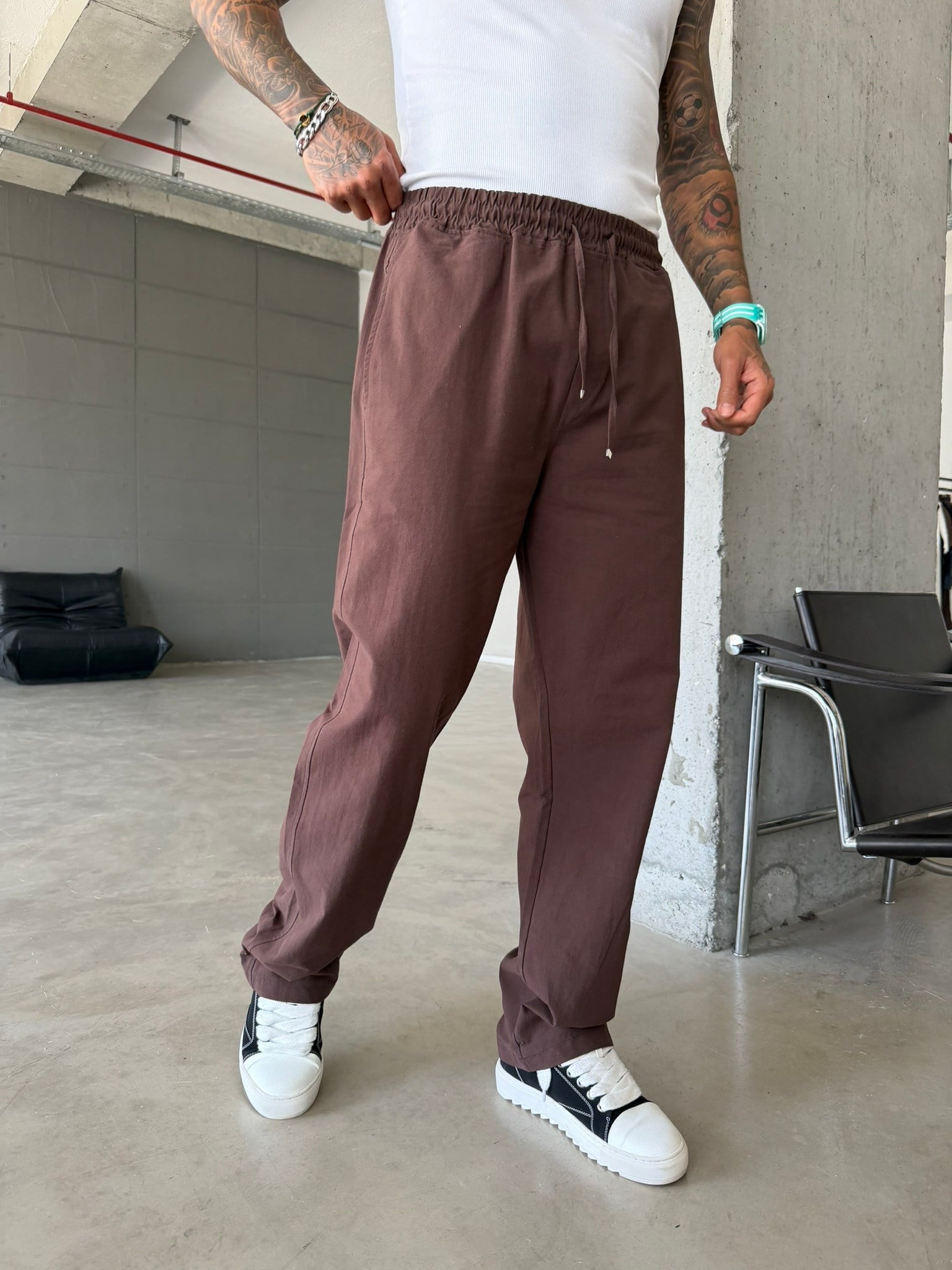 Basic Keten Pantolon - Kahve