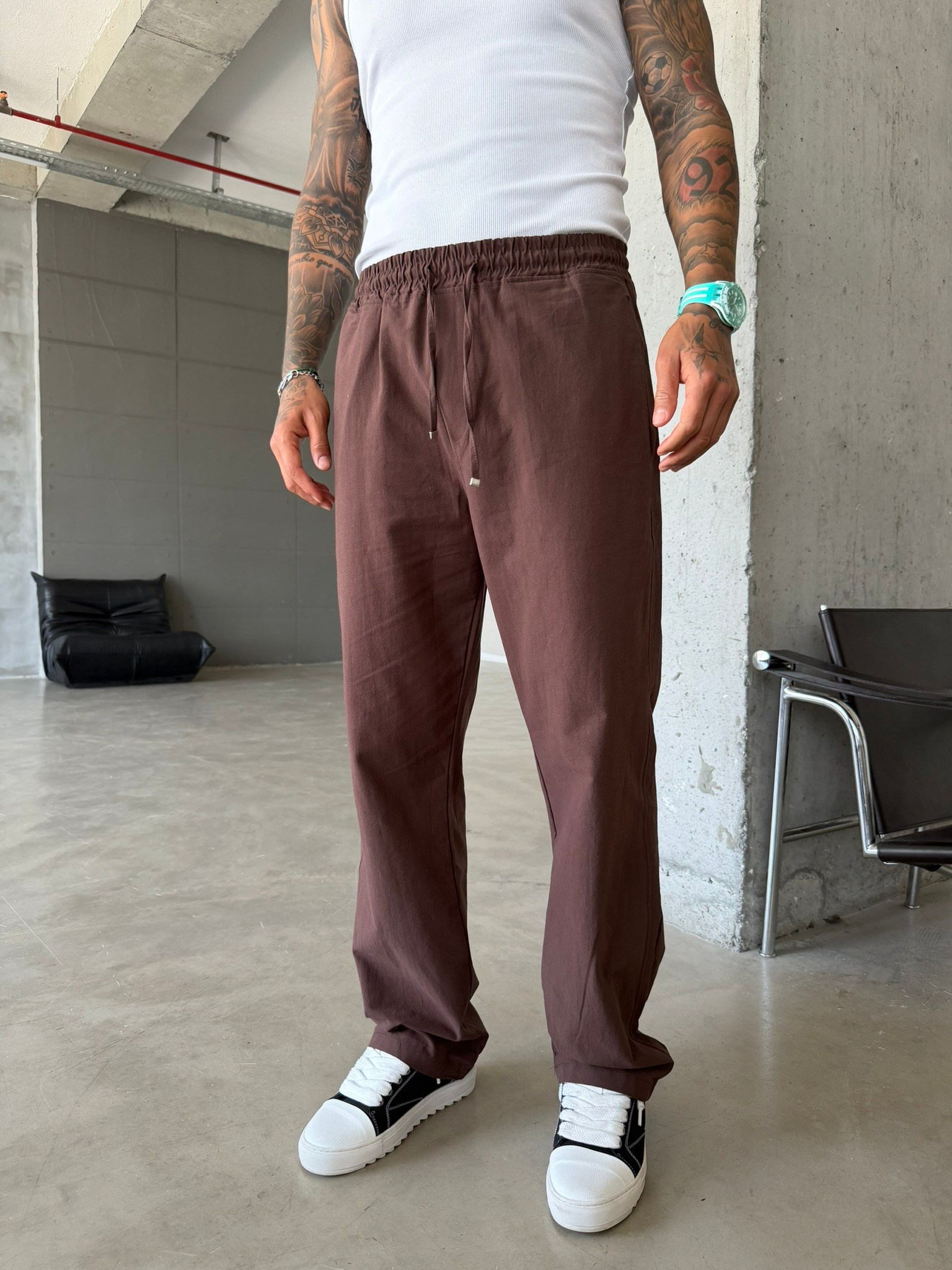 Basic Keten Pantolon - Kahve