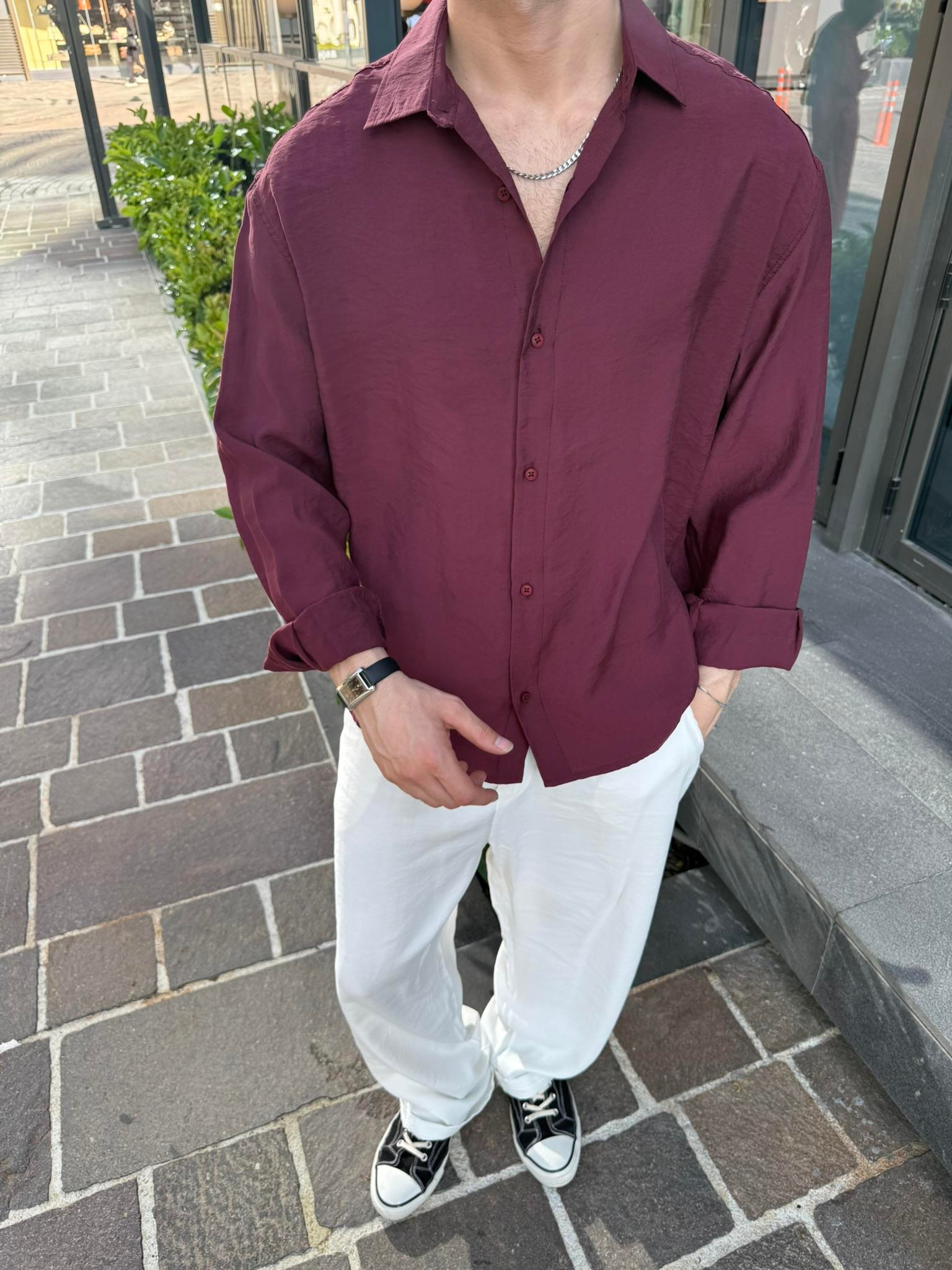 Basic Modal Kumaş Gömlek  - Bordo