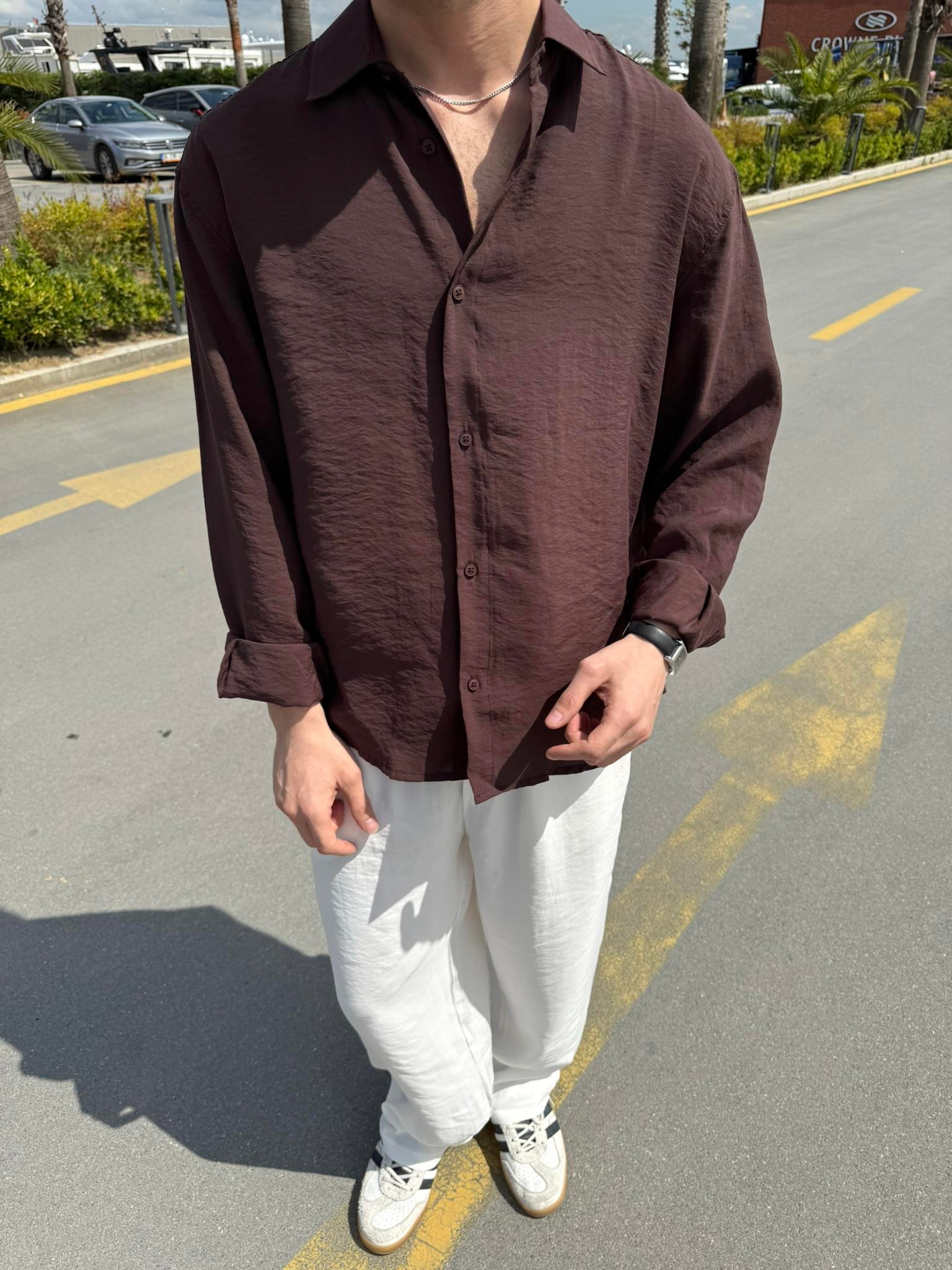 Basic Modal Kumaş Gömlek  - Kahve