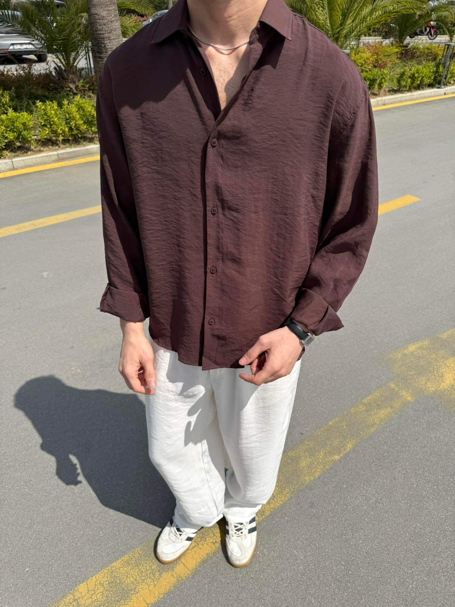 Basic Modal Kumaş Gömlek  - Kahve