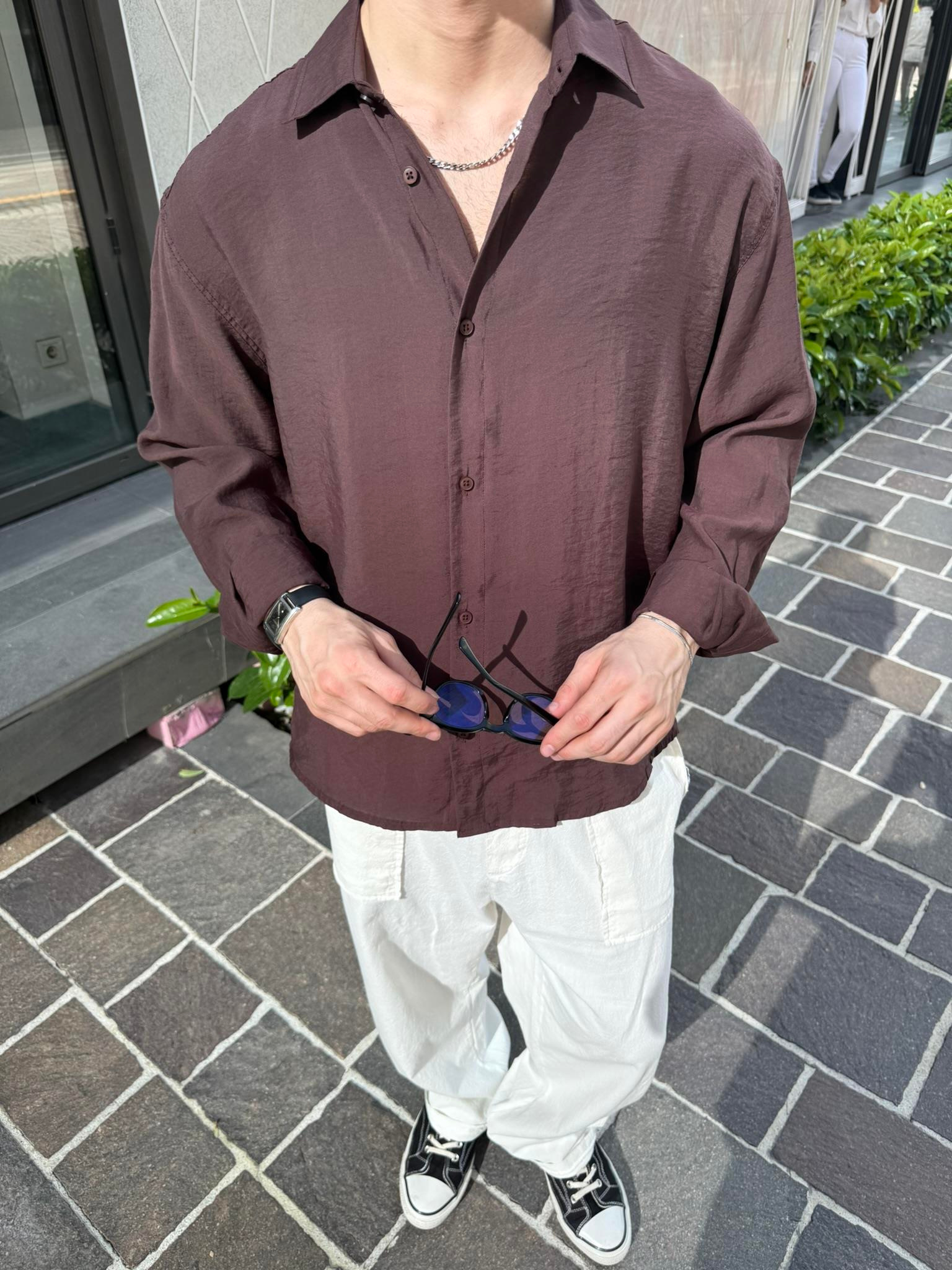 Basic Modal Kumaş Gömlek  - Kahve