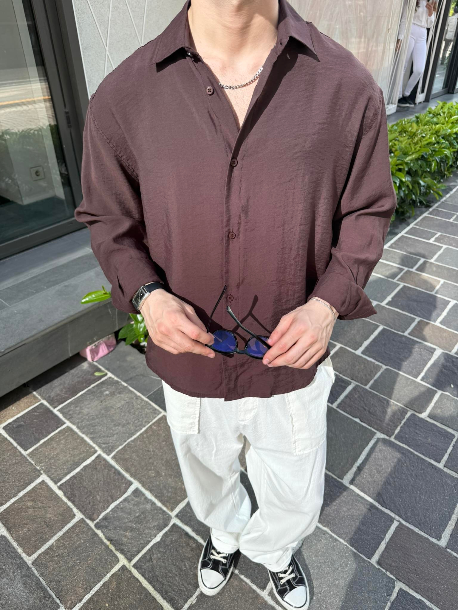 Basic Modal Kumaş Gömlek  - Kahve