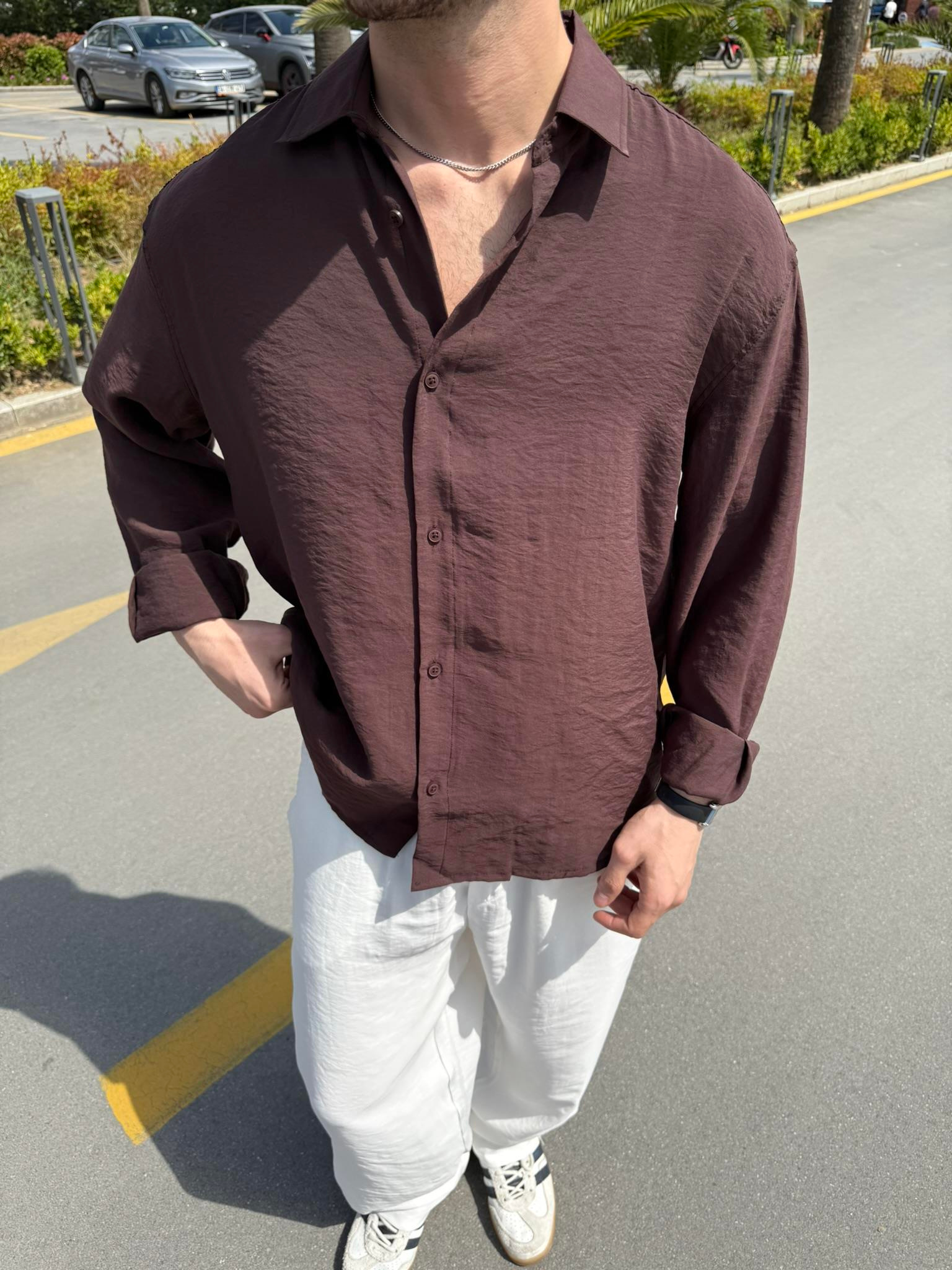 Basic Modal Kumaş Gömlek  - Kahve