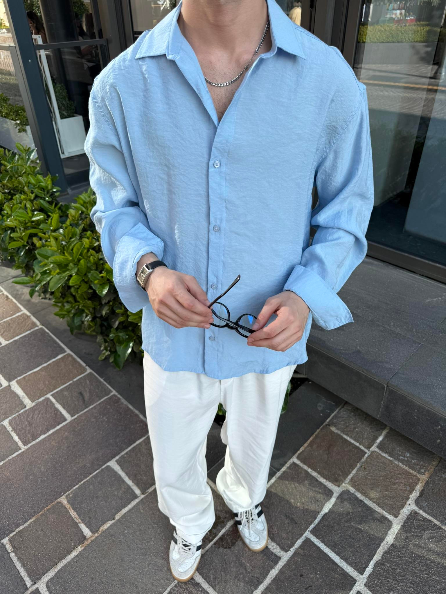 Basic Modal Kumaş Gömlek  - Mavi