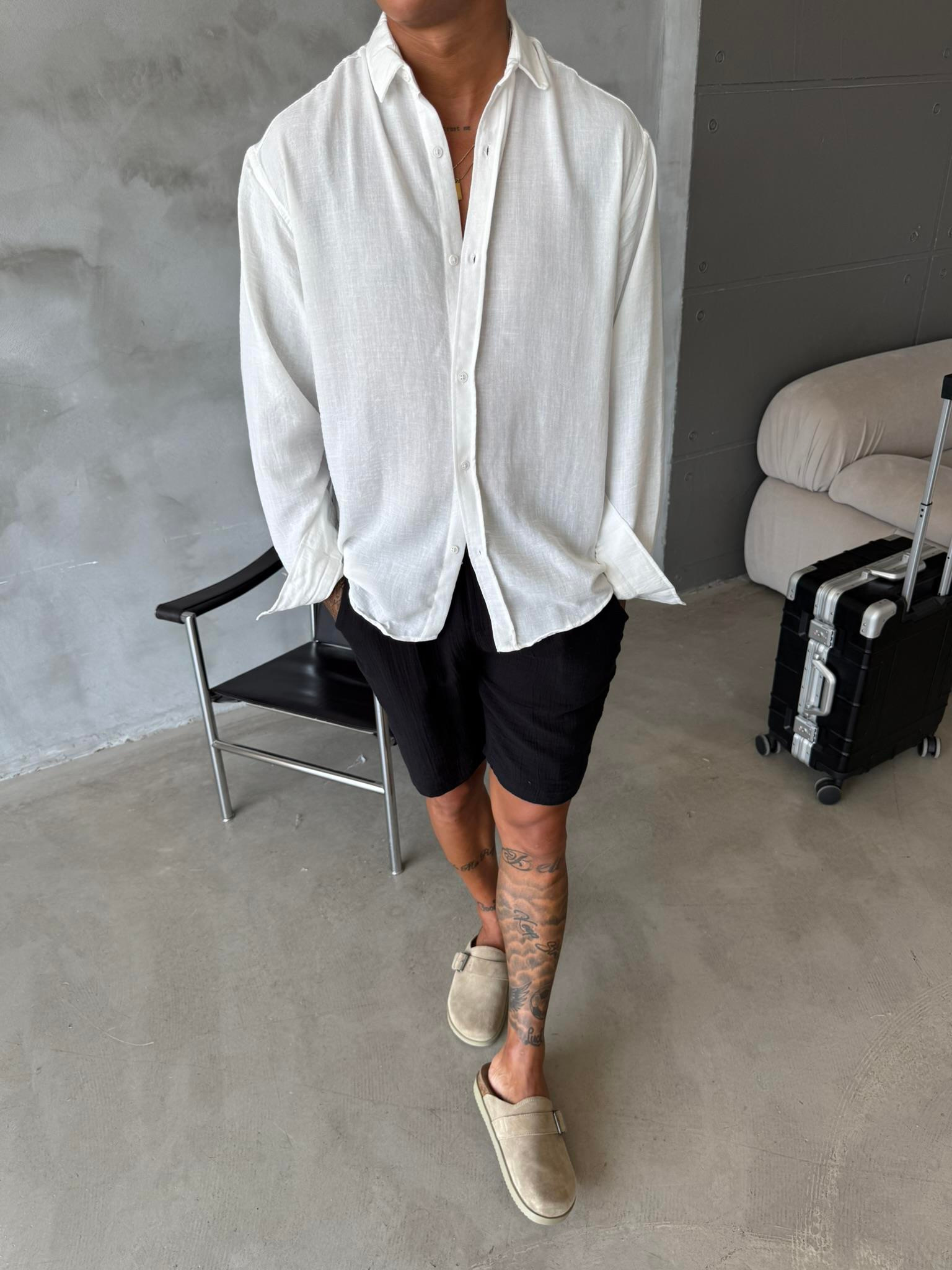 Basic Müslin Kumaş Gömlek - Beyaz