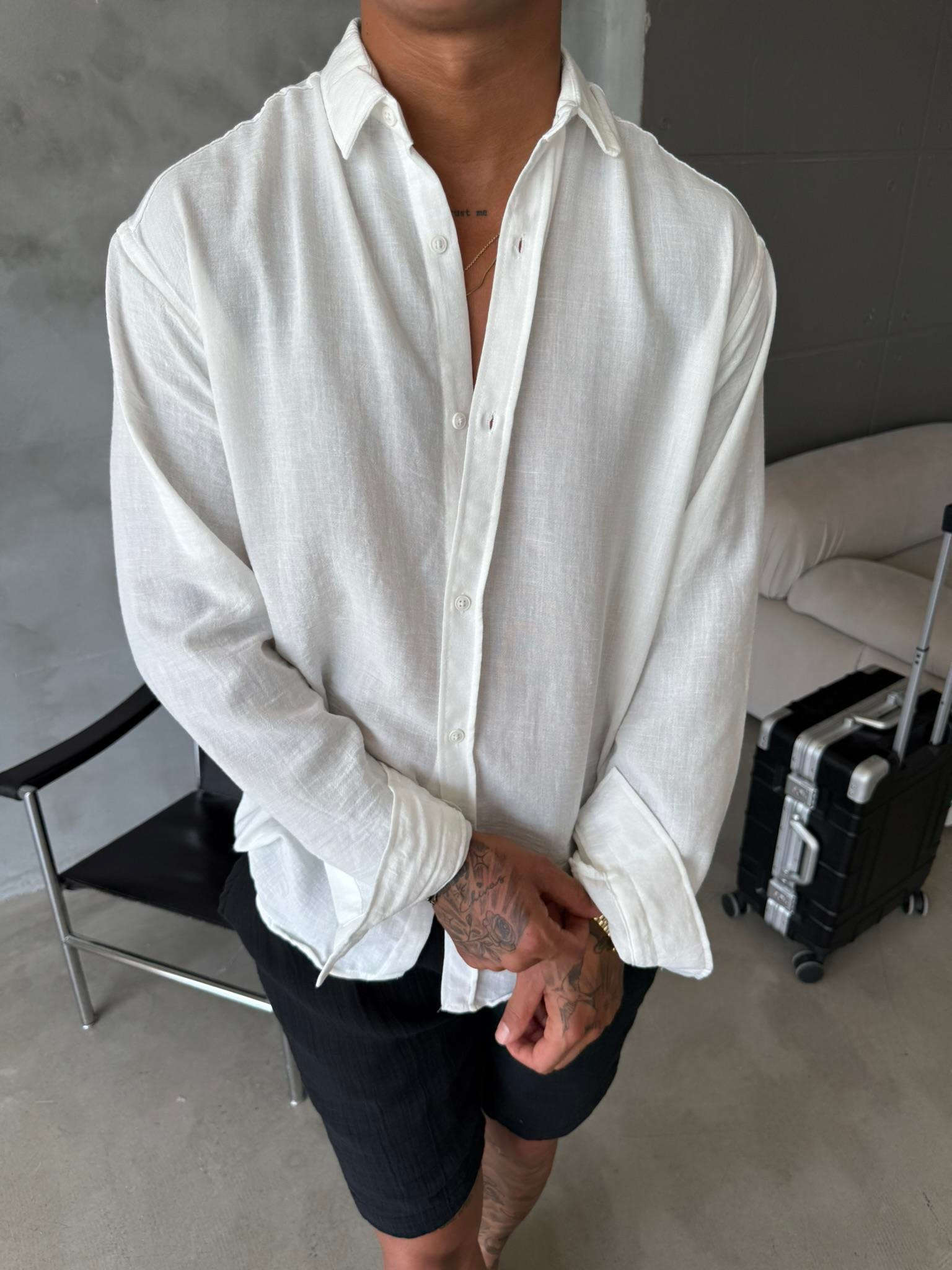 Basic Müslin Kumaş Gömlek - Beyaz