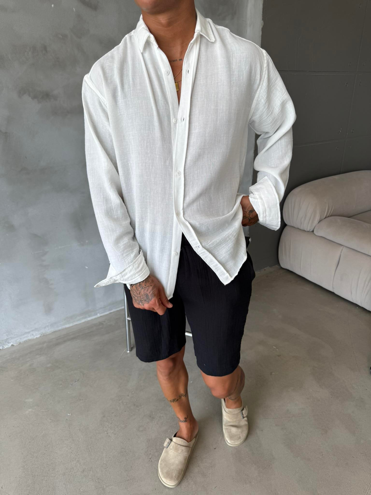 Basic Müslin Kumaş Gömlek - Beyaz