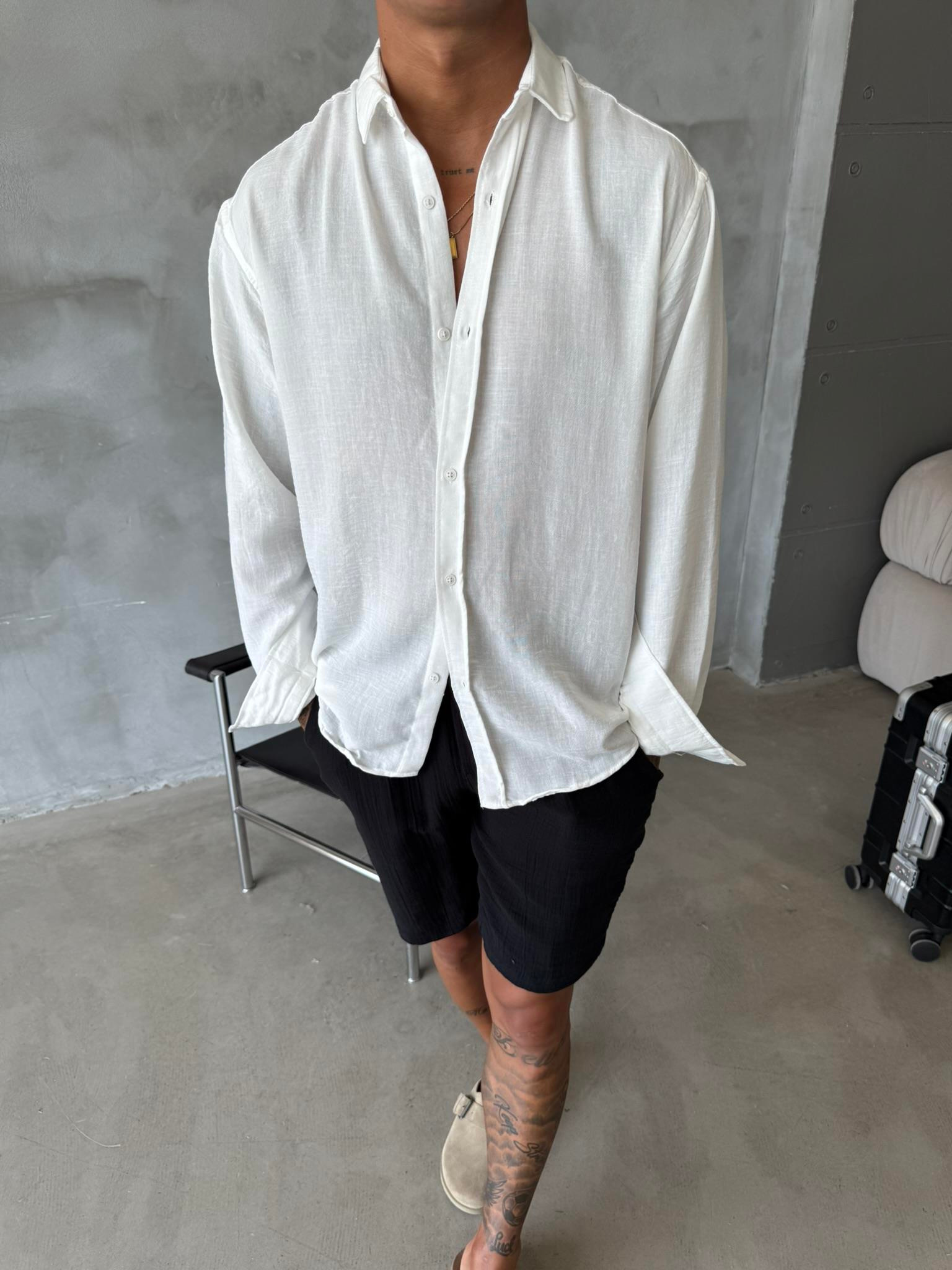 Basic Müslin Kumaş Gömlek - Beyaz