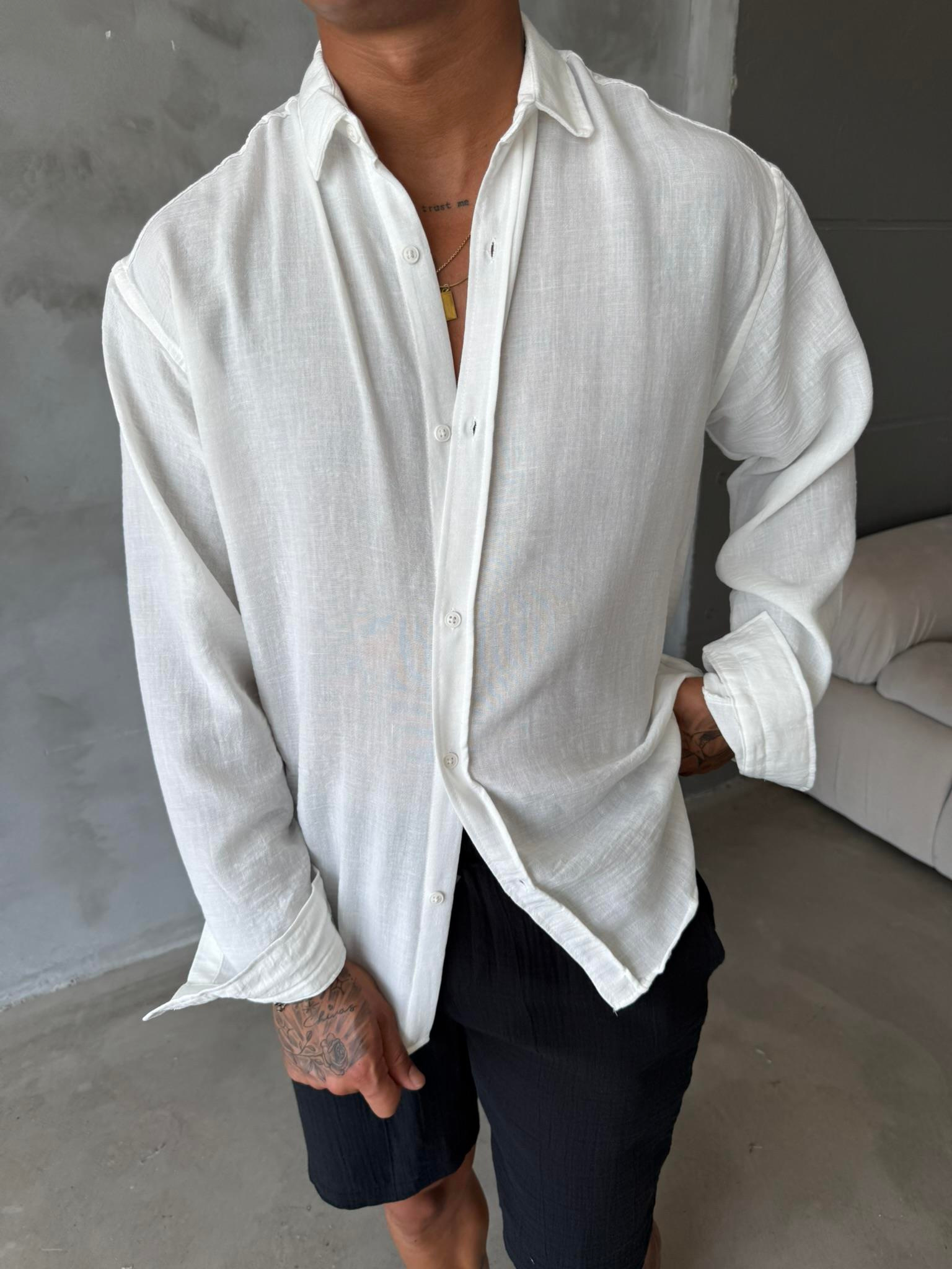 Basic Müslin Kumaş Gömlek - Beyaz