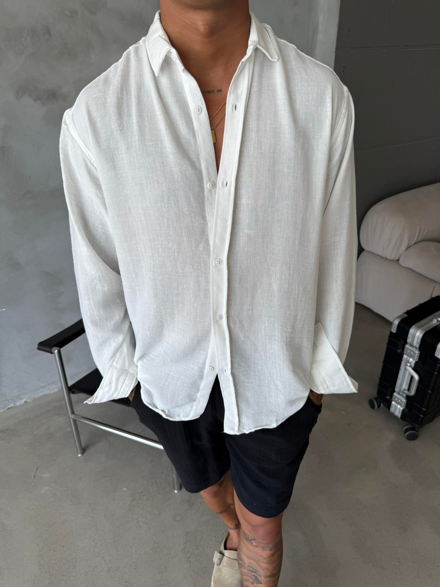 Basic Müslin Kumaş Gömlek - Beyaz
