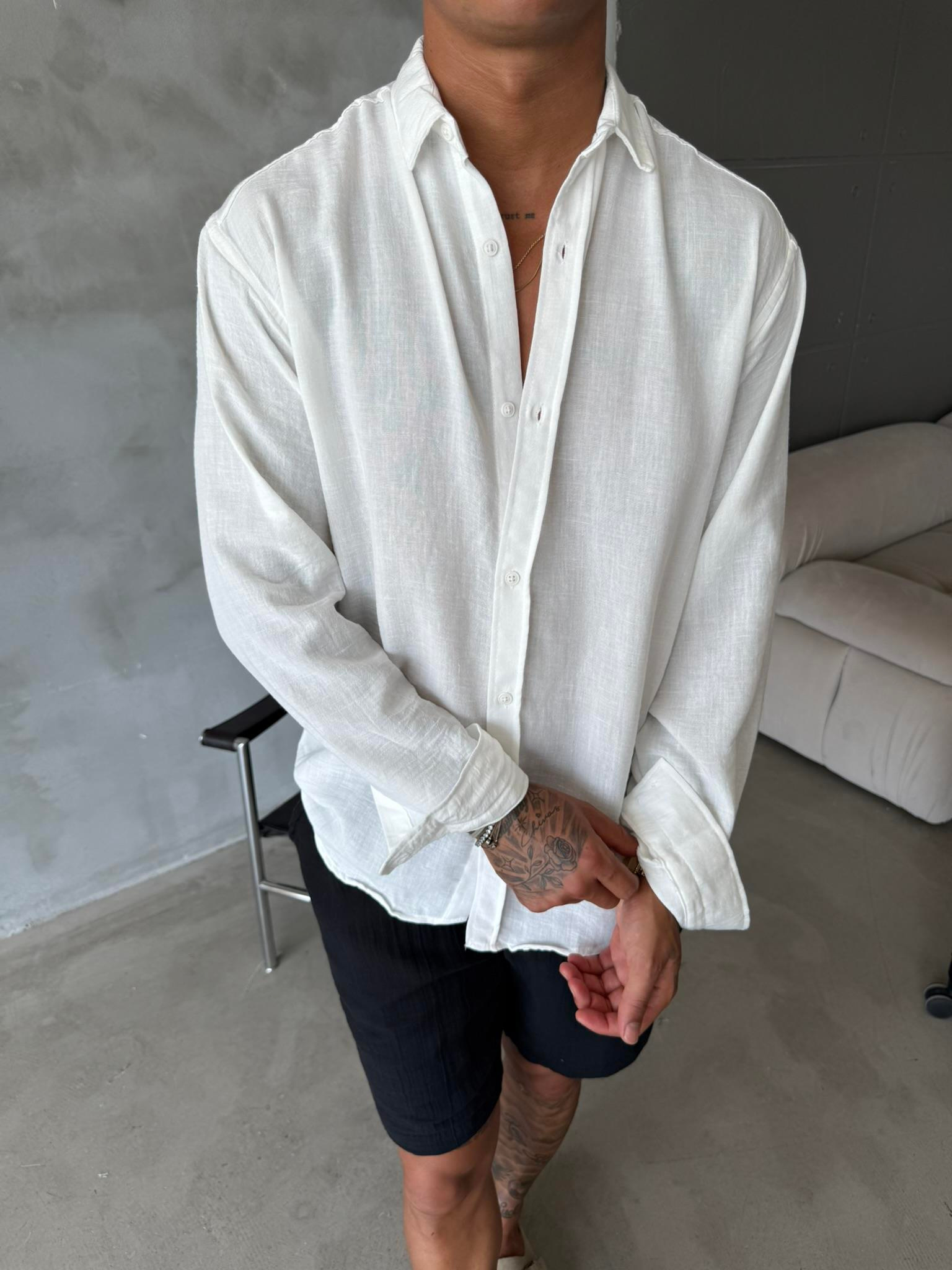 Basic Müslin Kumaş Gömlek - Beyaz