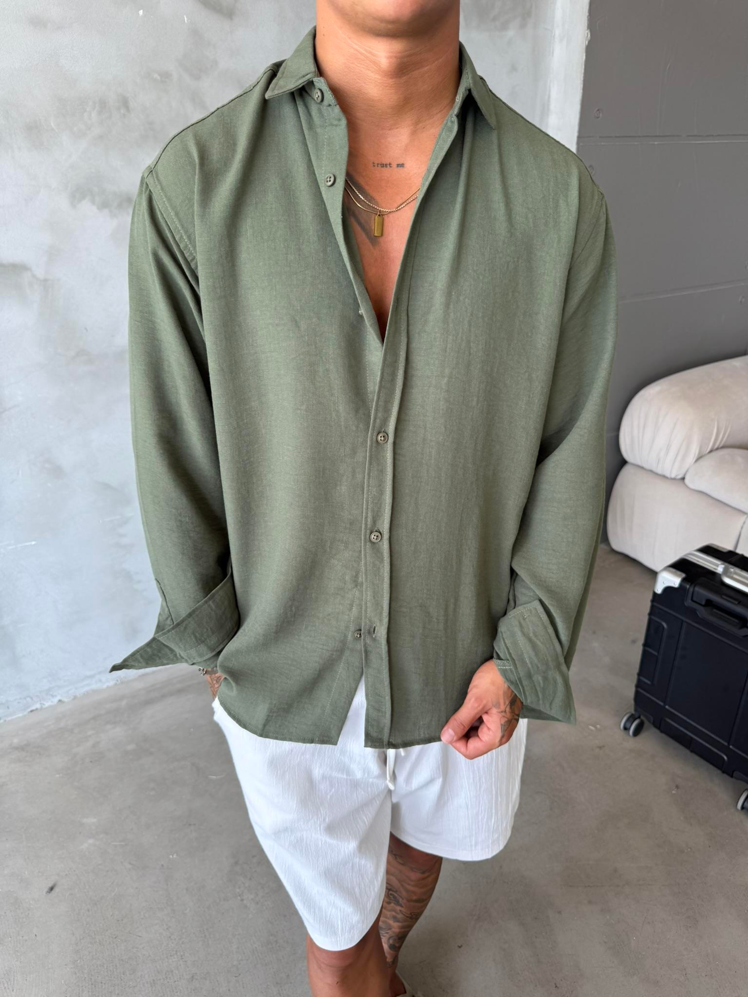 Basic Müslin Kumaş Gömlek - Haki