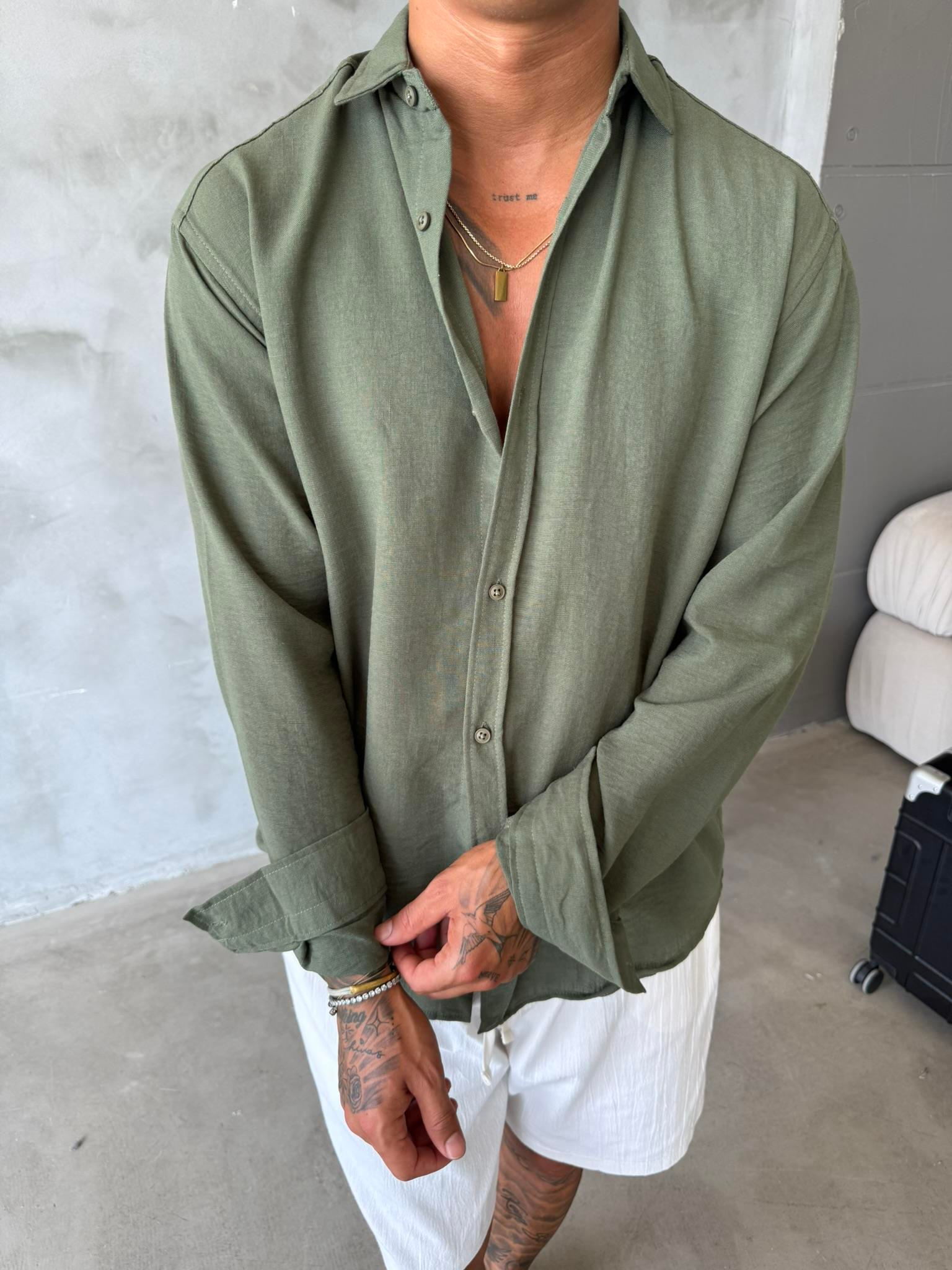 Basic Müslin Kumaş Gömlek - Haki