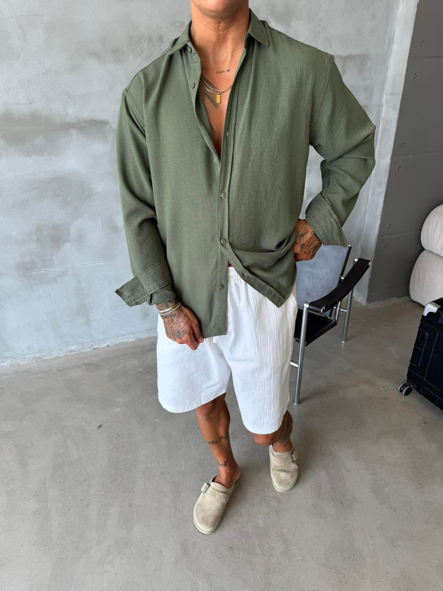 Basic Müslin Kumaş Gömlek - Haki