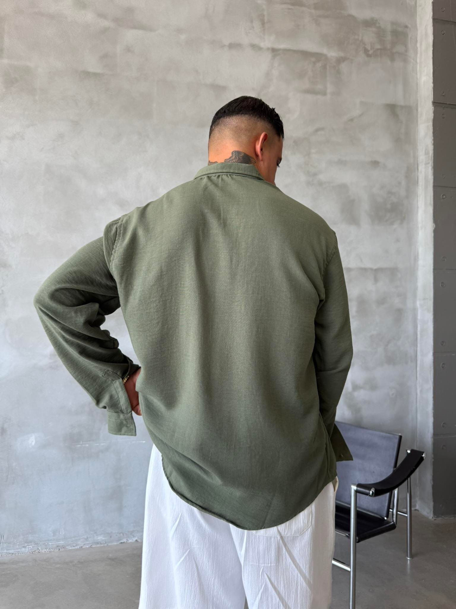 Basic Müslin Kumaş Gömlek - Haki