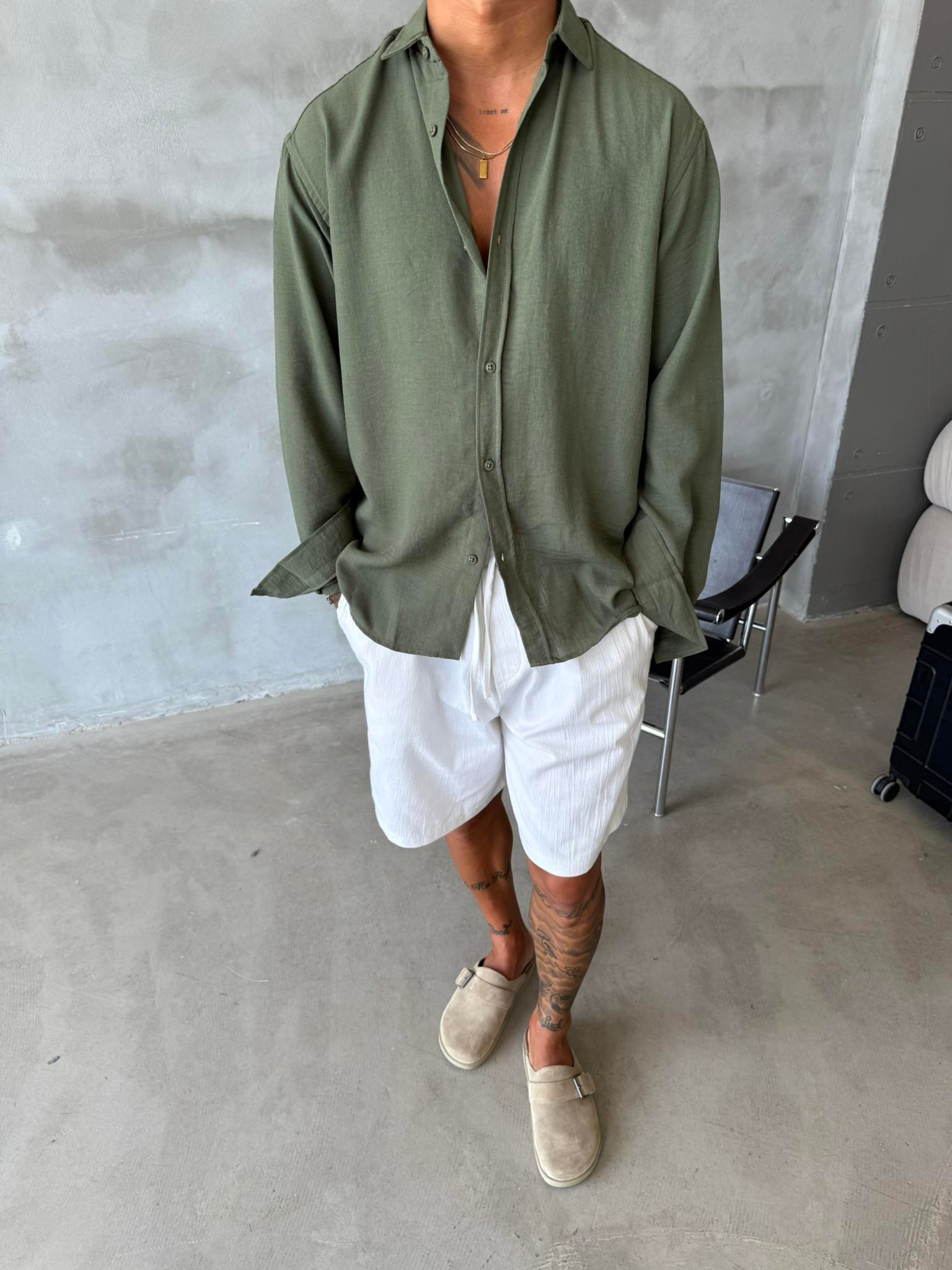 Basic Müslin Kumaş Gömlek - Haki