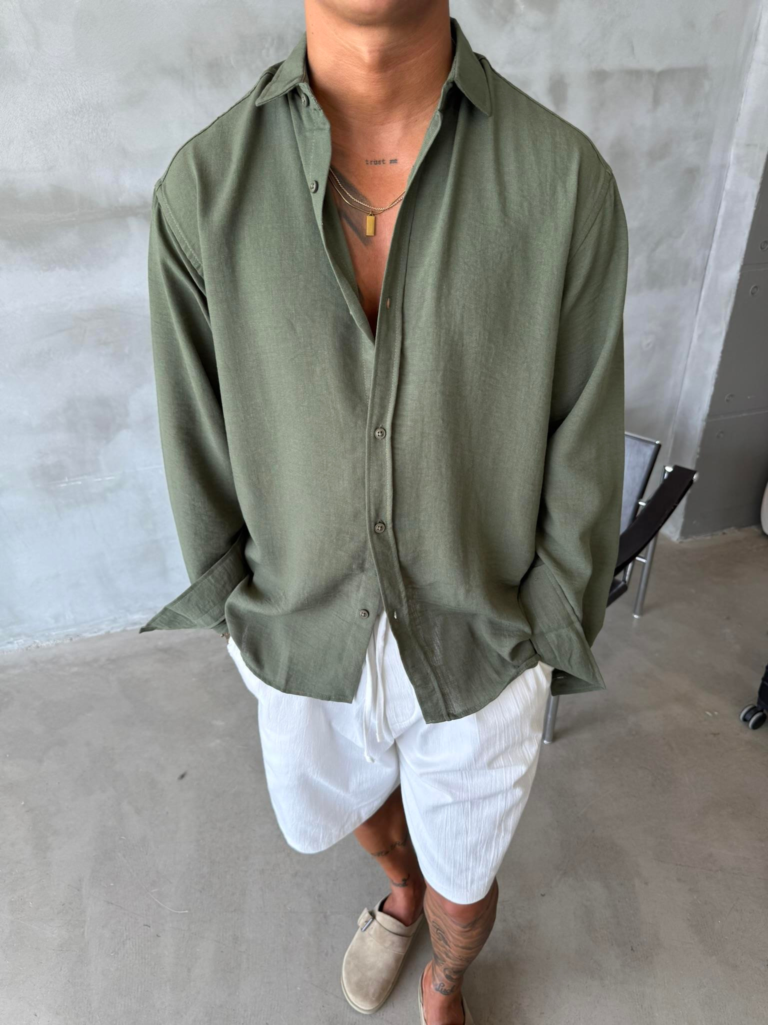 Basic Müslin Kumaş Gömlek - Haki