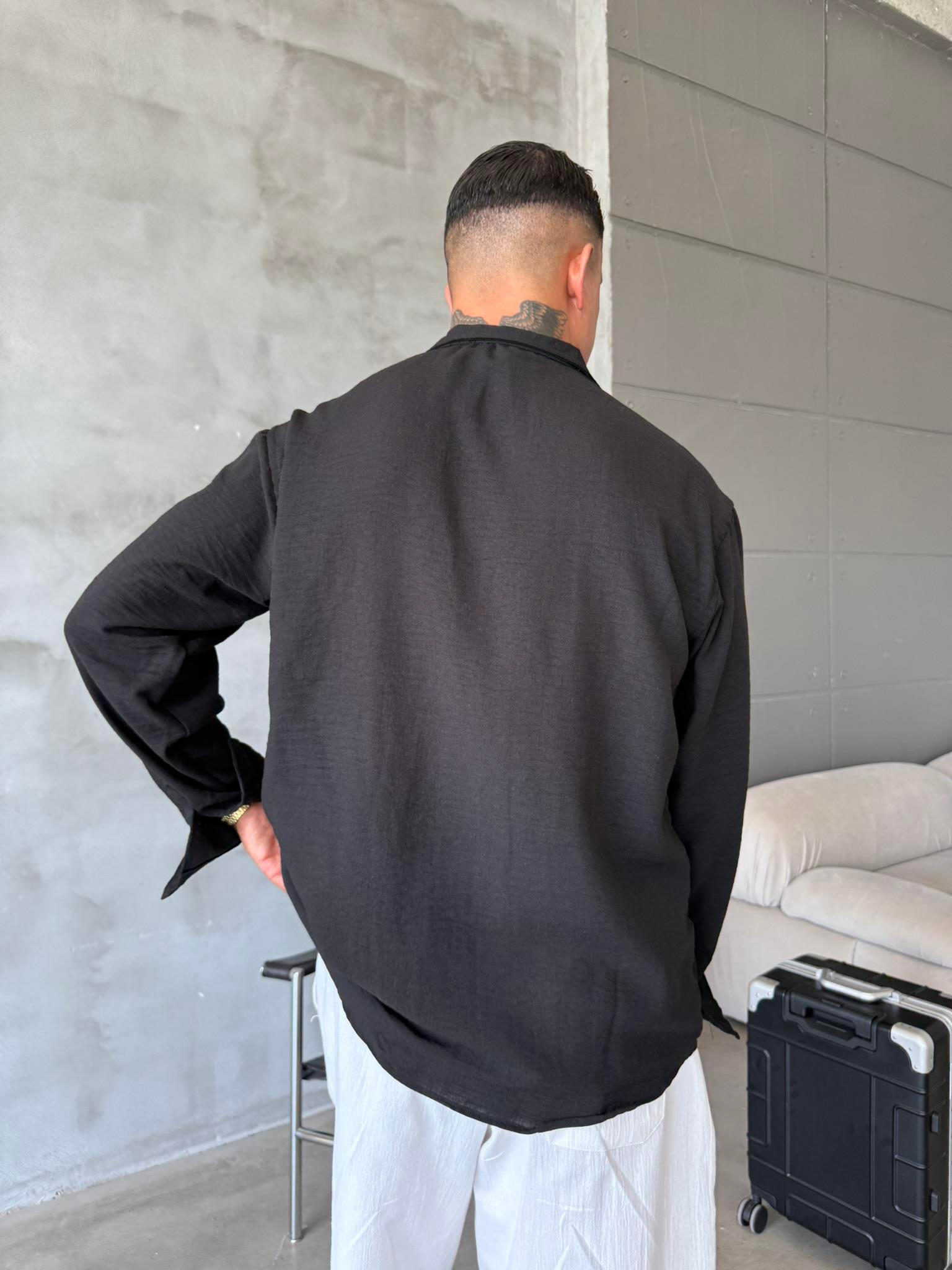 Basic Müslin Kumaş Gömlek - Siyah