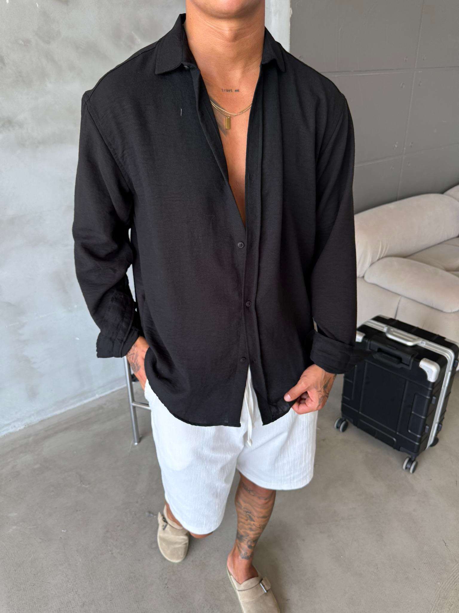 Basic Müslin Kumaş Gömlek - Siyah