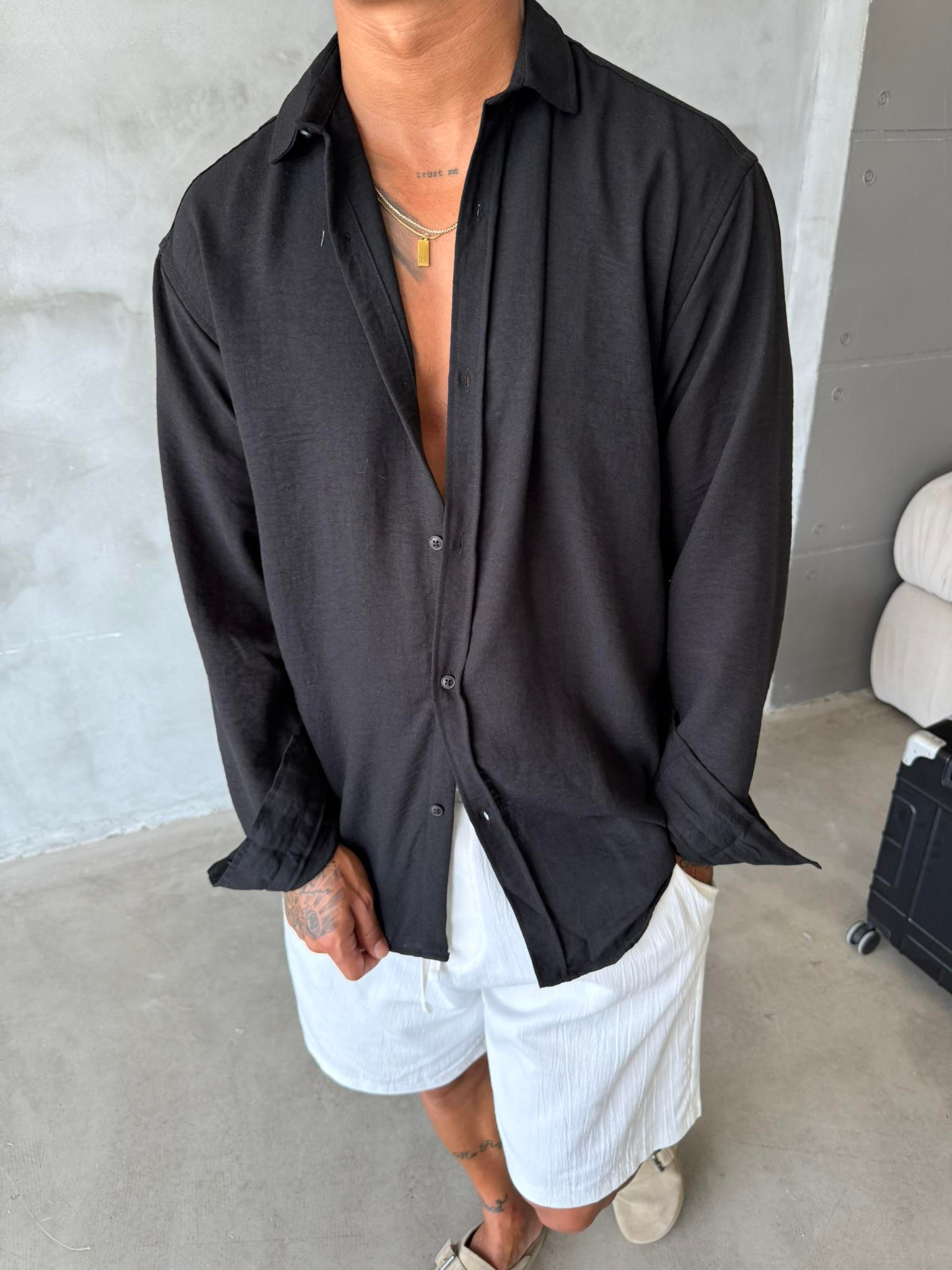 Basic Müslin Kumaş Gömlek - Siyah