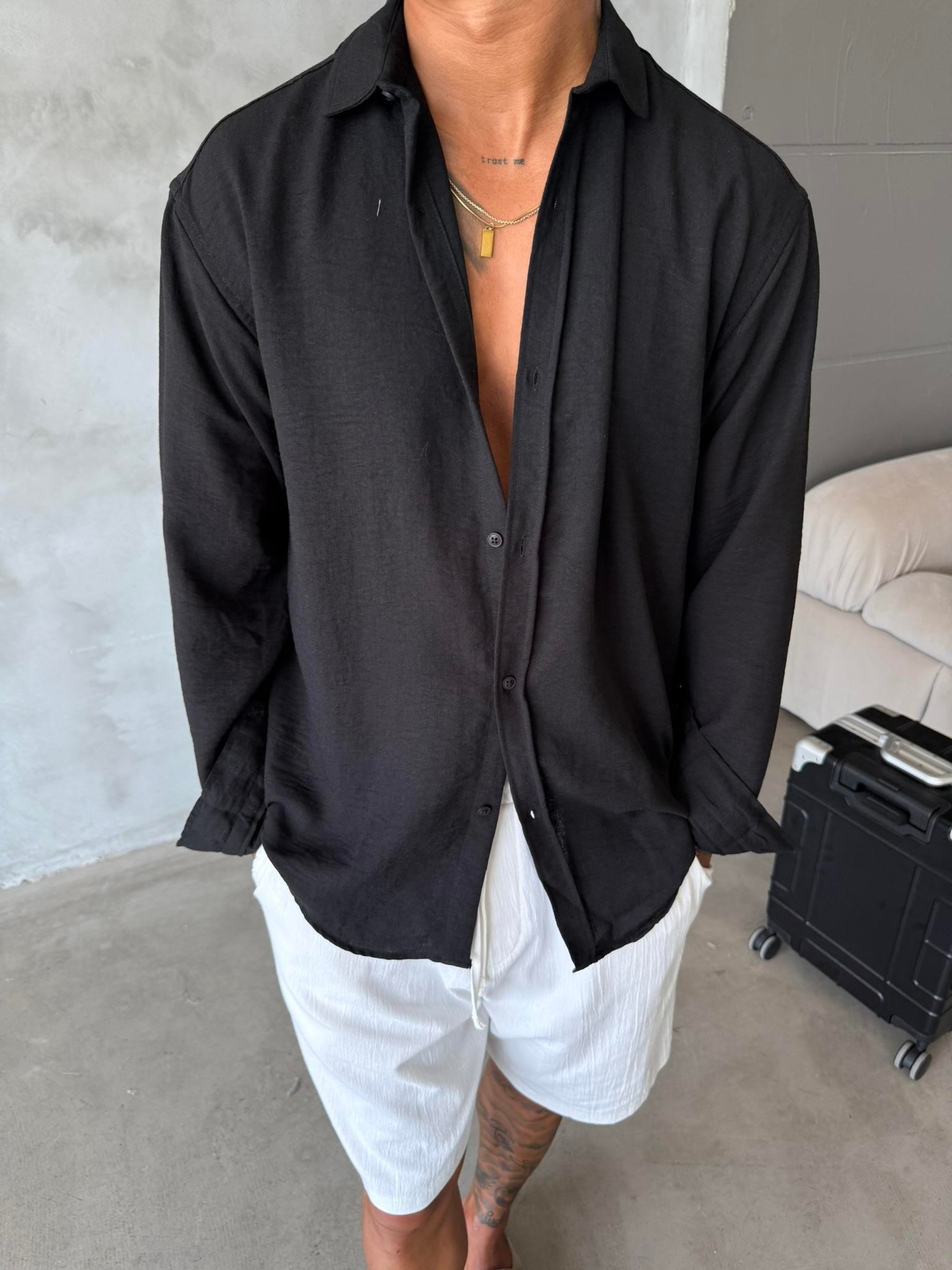 Basic Müslin Kumaş Gömlek - Siyah