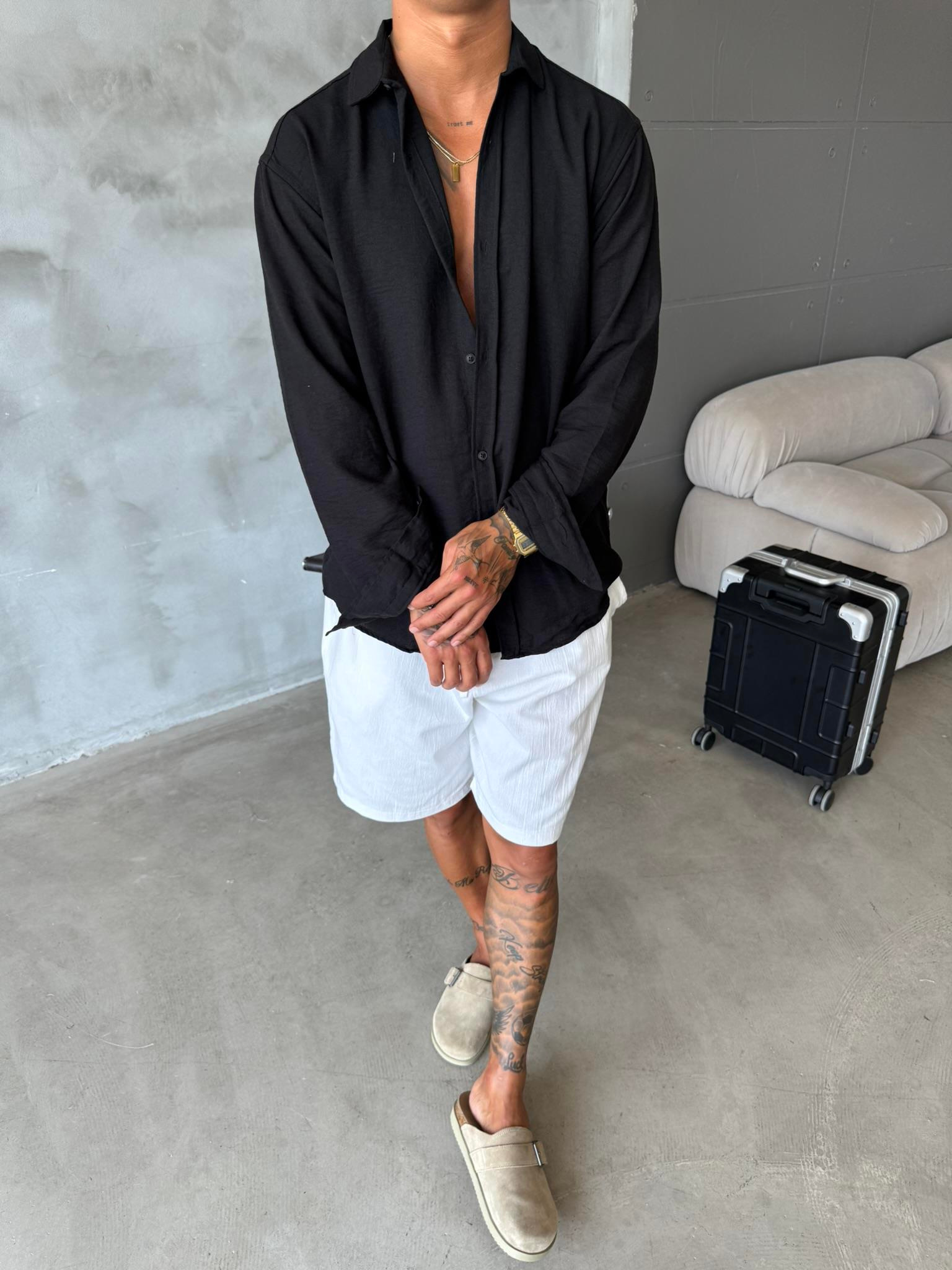 Basic Müslin Kumaş Gömlek - Siyah