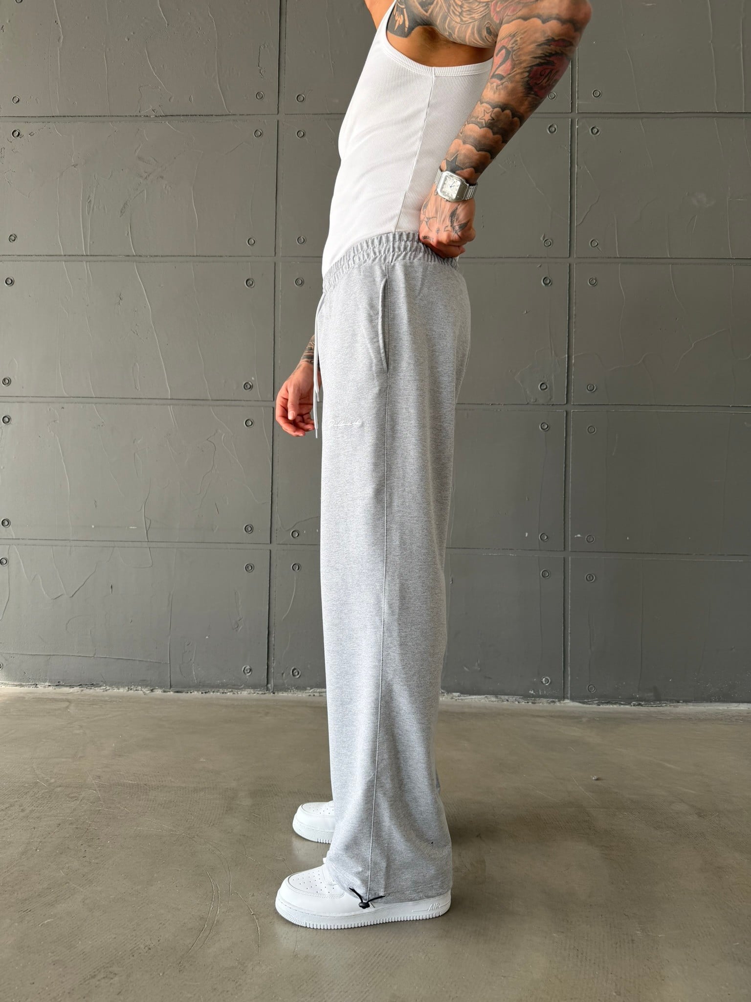 Basic Nakışlı Baggy Eşofman - Gri