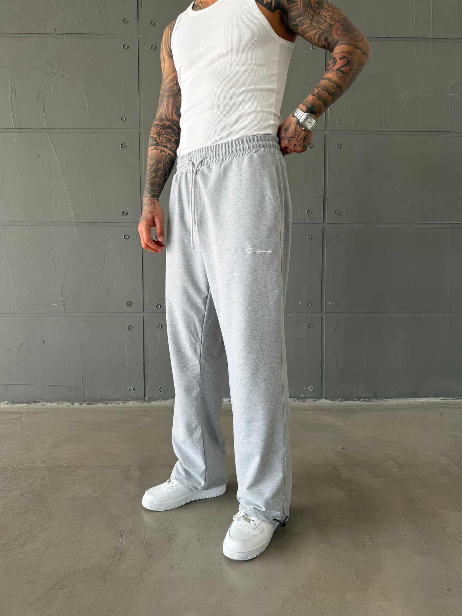 Basic Nakışlı Baggy Eşofman - Gri