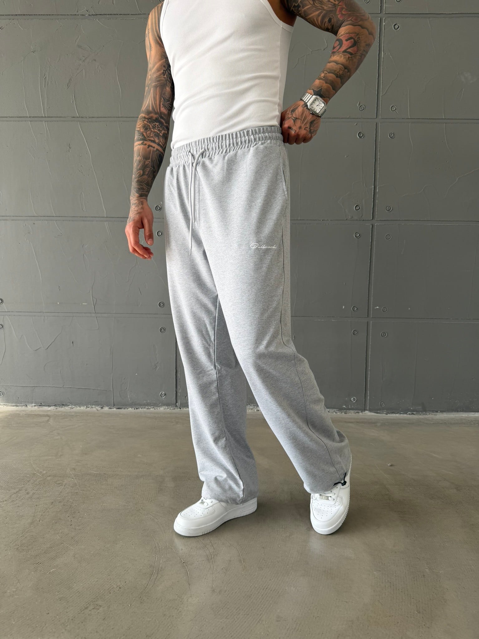 Basic Nakışlı Baggy Eşofman - Gri