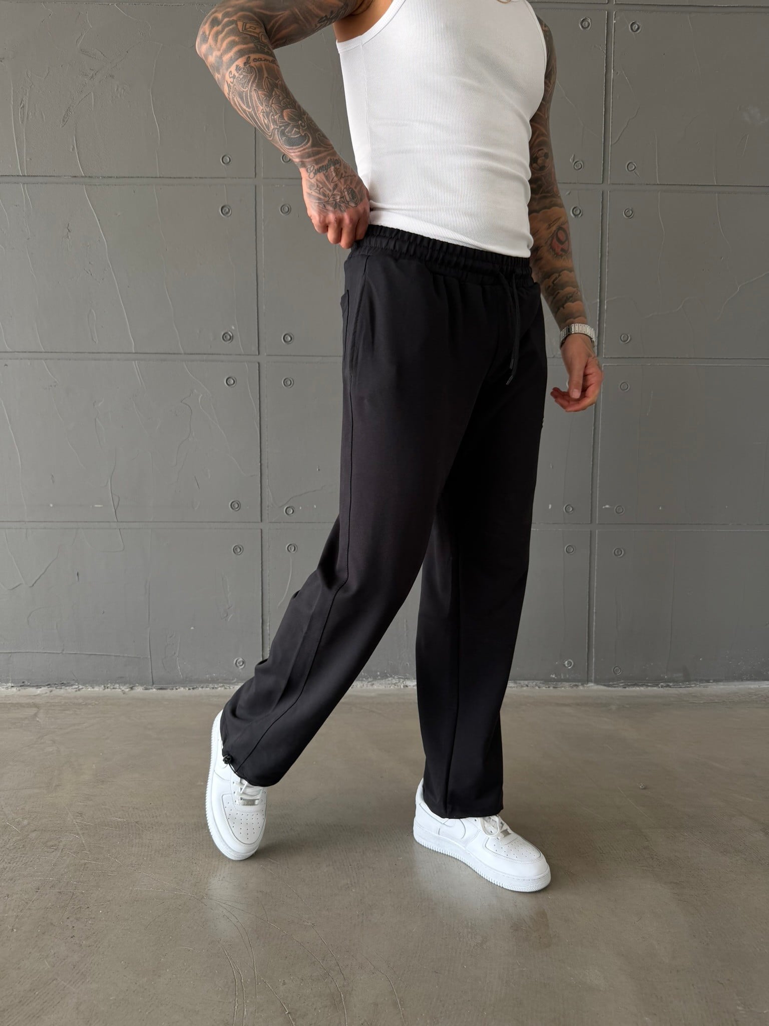 Basic Nakışlı Baggy Eşofman - Siyah