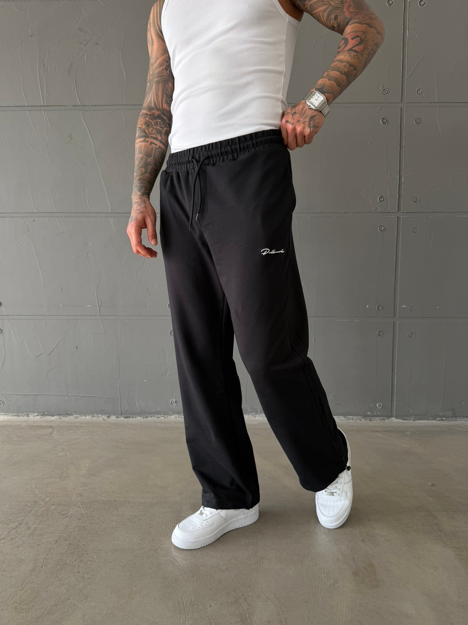 Basic Nakışlı Baggy Eşofman - Siyah