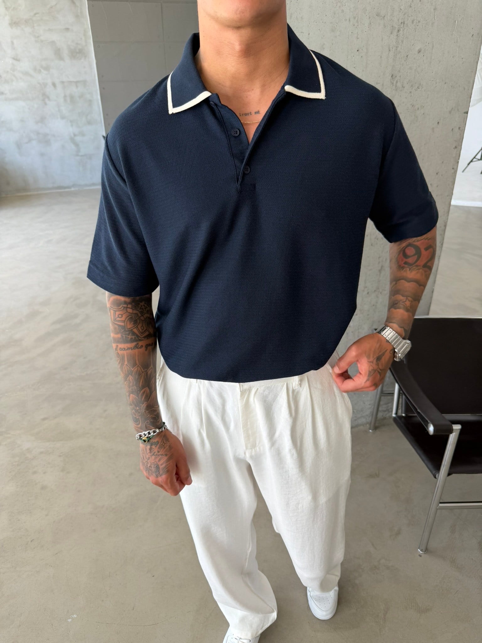Basic Old Monet Premium Pat Polo Yaka T-Shirt - Lacivert