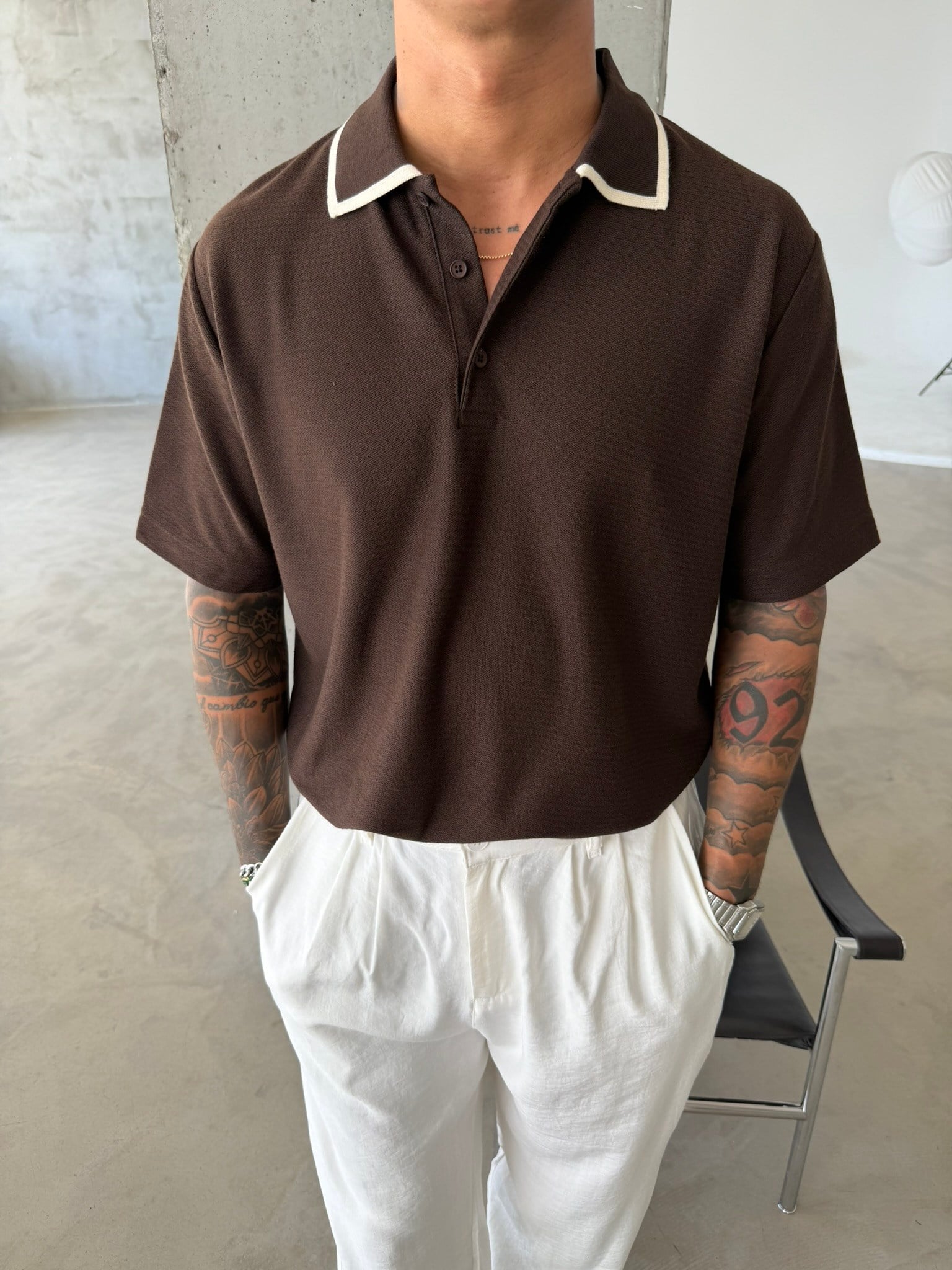 Basic Old Monet Premium Pat Polo Yaka T-Shirt - Kahve