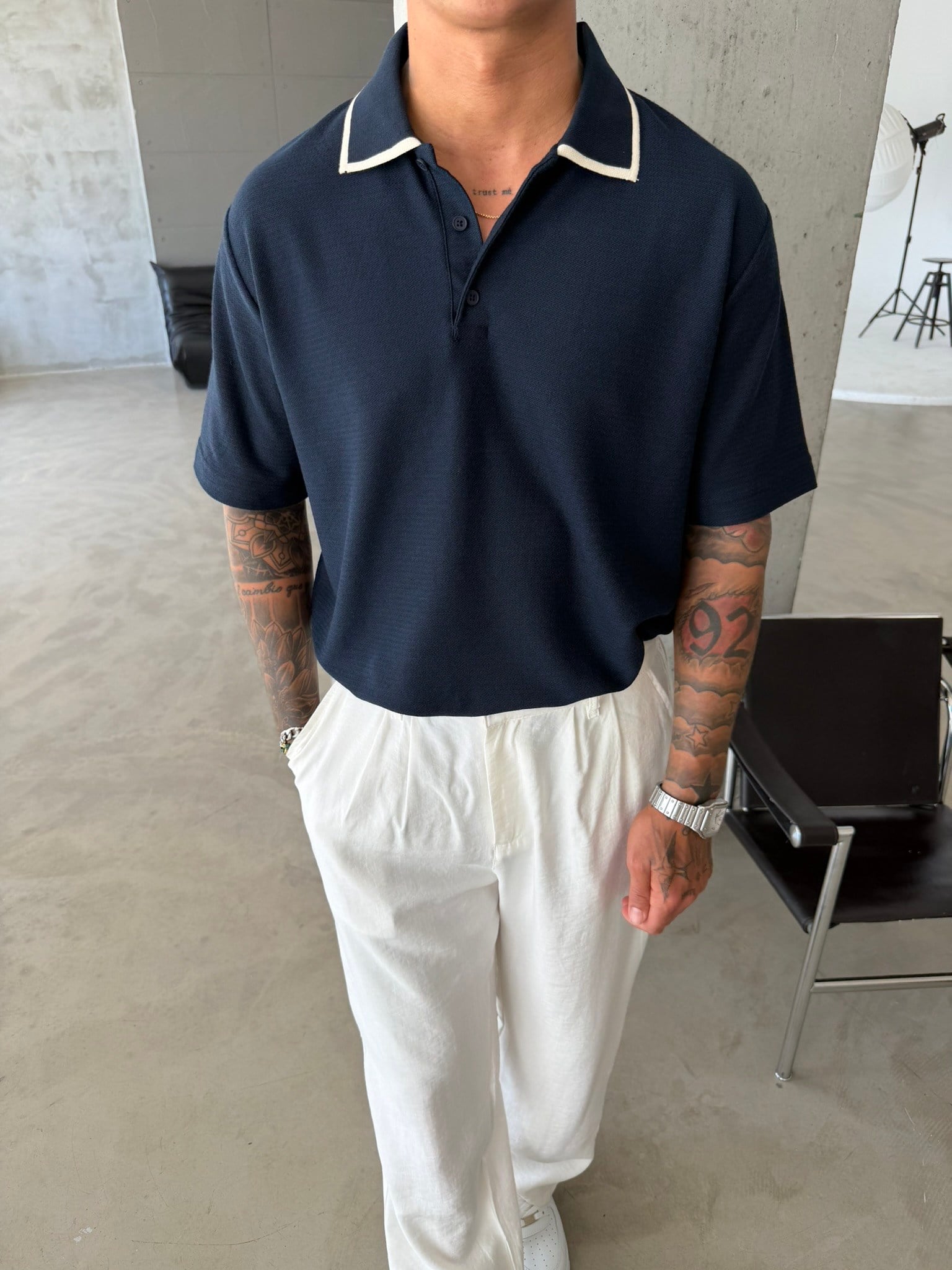 Basic Old Monet Premium Pat Polo Yaka T-Shirt - Lacivert