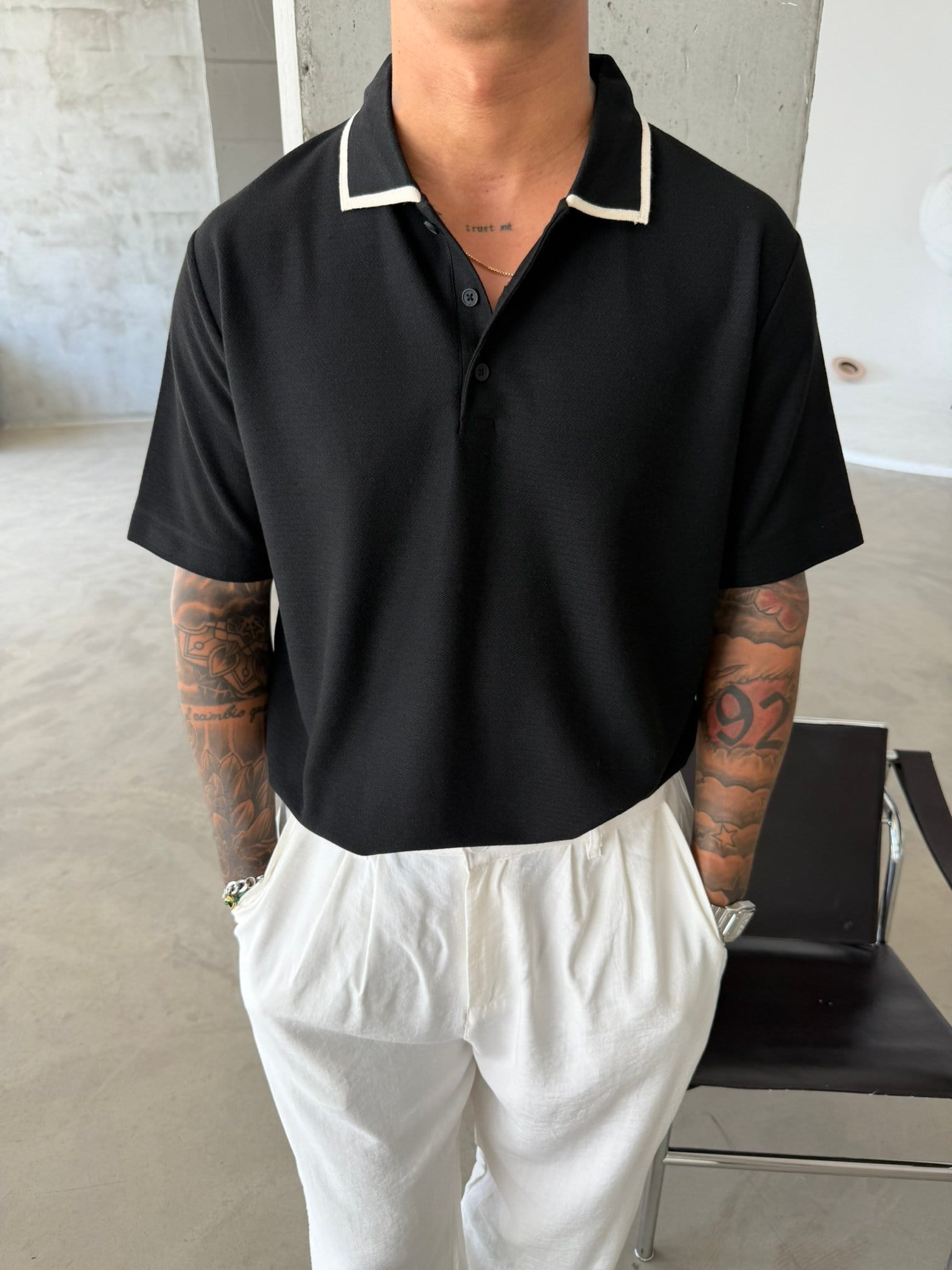Basic Old Monet Premium Pat Polo Yaka T-Shirt - Siyah
