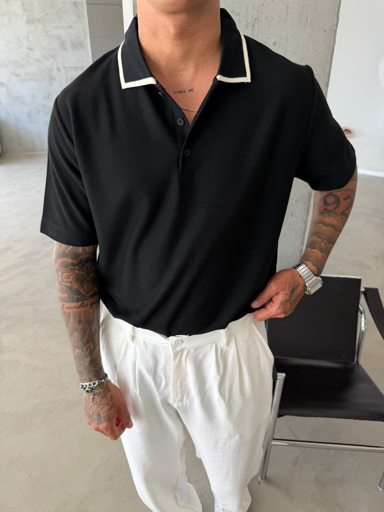 Basic Old Monet Premium Pat Polo Yaka T-Shirt - Siyah