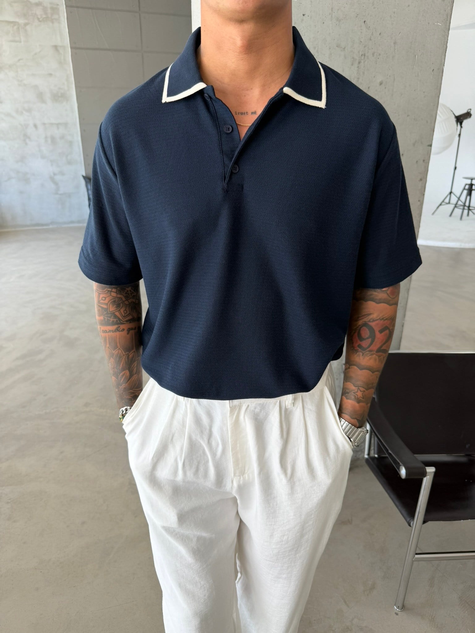 Basic Old Monet Premium Pat Polo Yaka T-Shirt - Lacivert