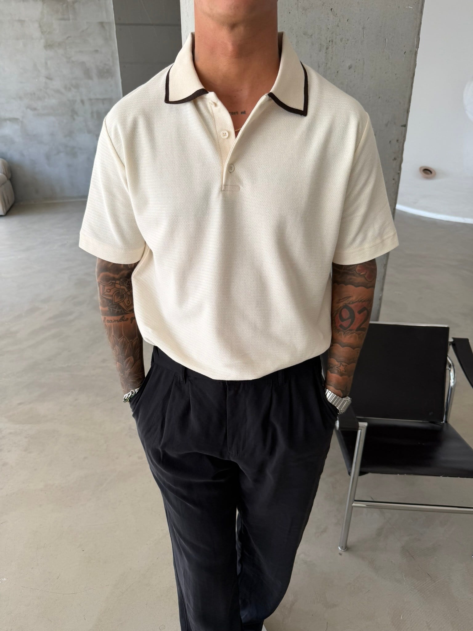 Basic Old Monet Premium Pat Polo Yaka T-Shirt - Bej