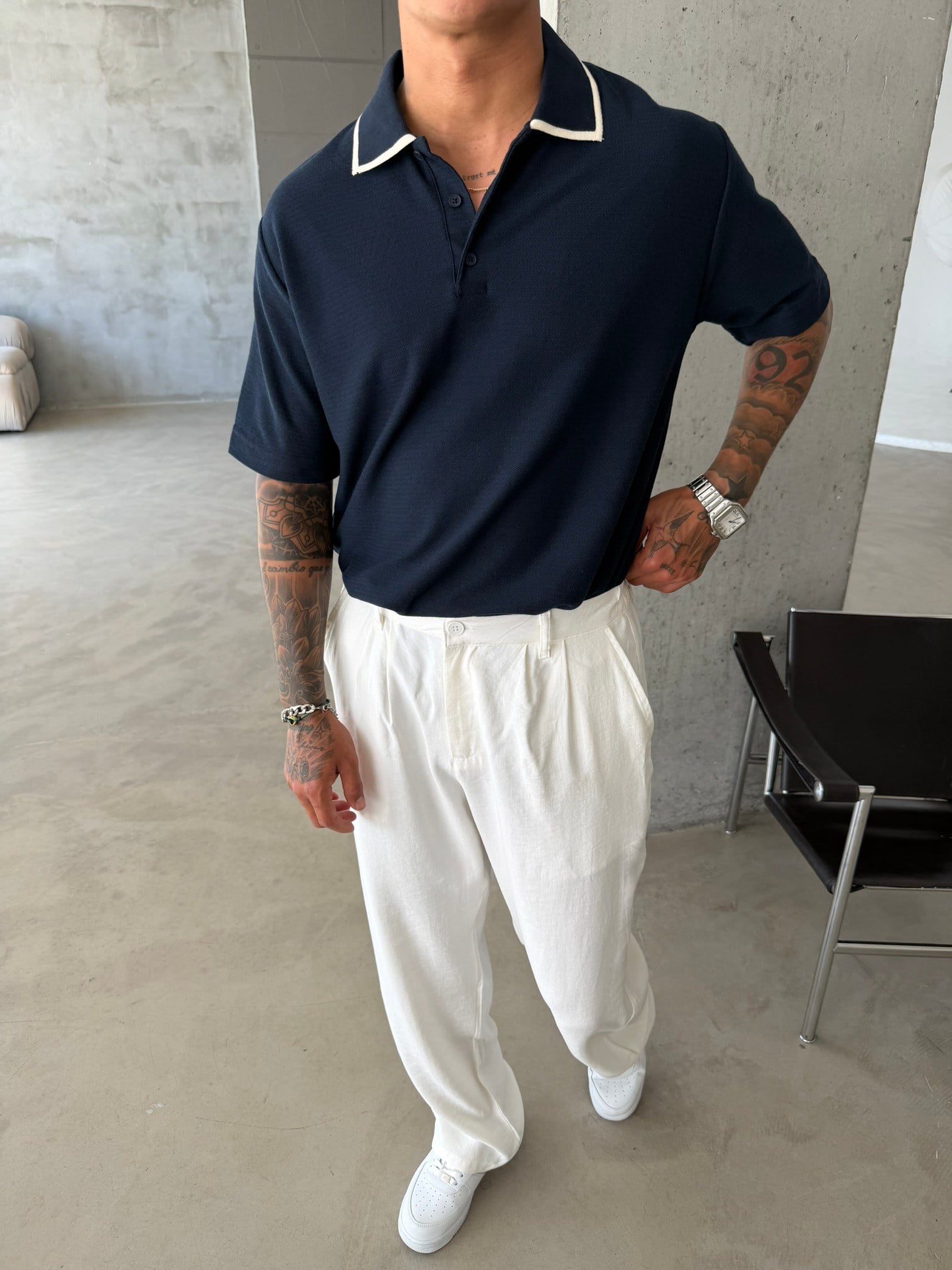 Basic Old Monet Premium Pat Polo Yaka T-Shirt - Lacivert