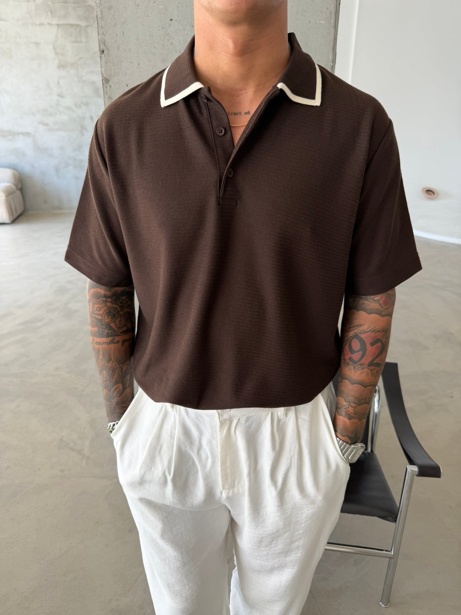 Basic Old Monet Premium Pat Polo Yaka T-Shirt - Kahve