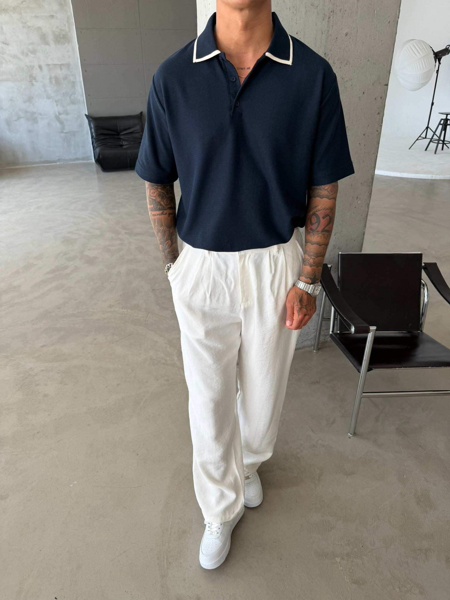 Basic Old Monet Premium Pat Polo Yaka T-Shirt - Lacivert